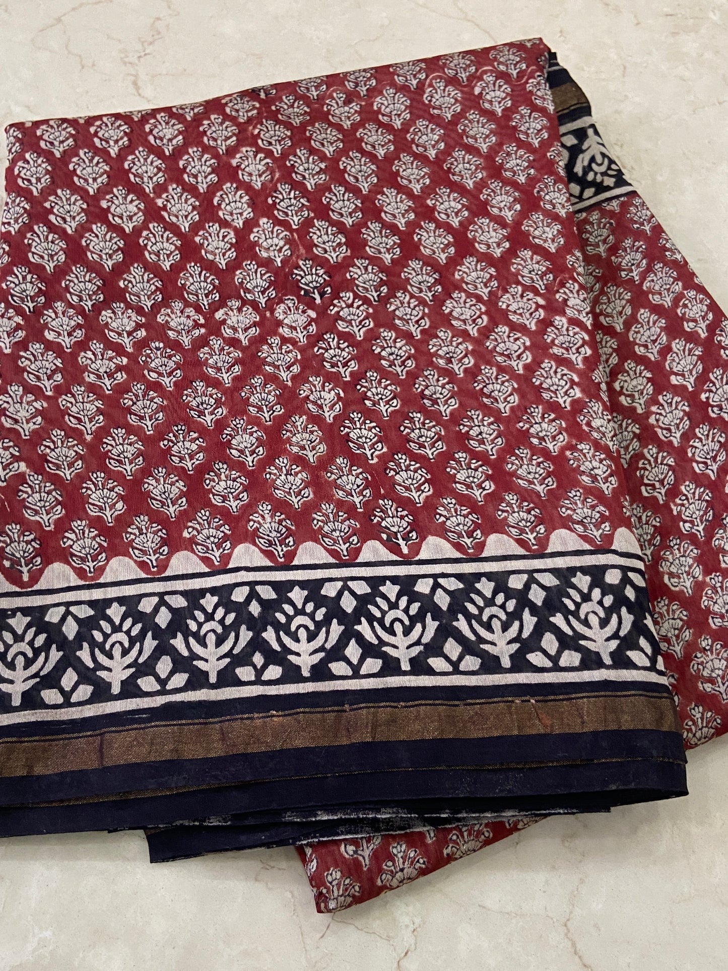 Maroon red chanderi cotton silk zari border saree