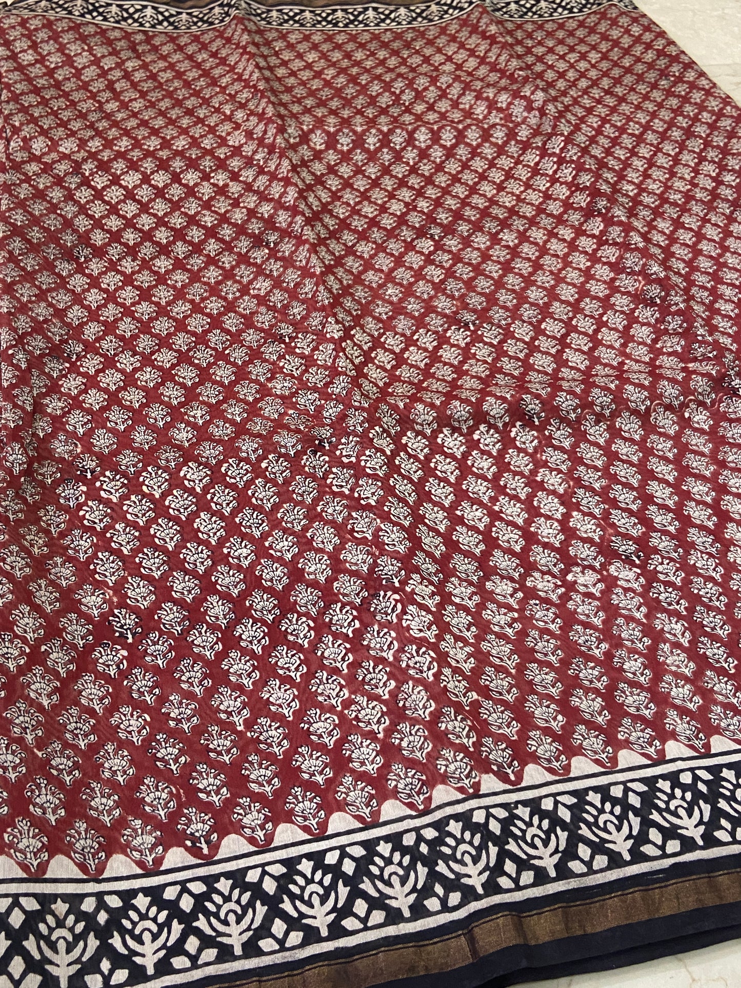 Maroon red chanderi cotton silk zari border saree