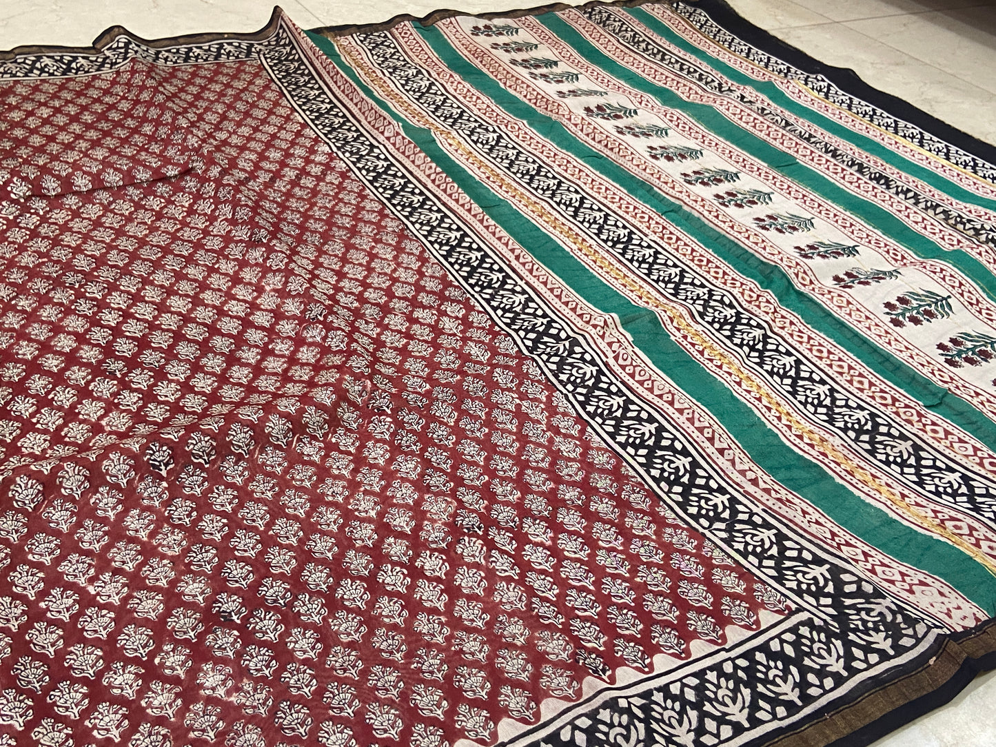 Maroon red chanderi cotton silk zari border saree