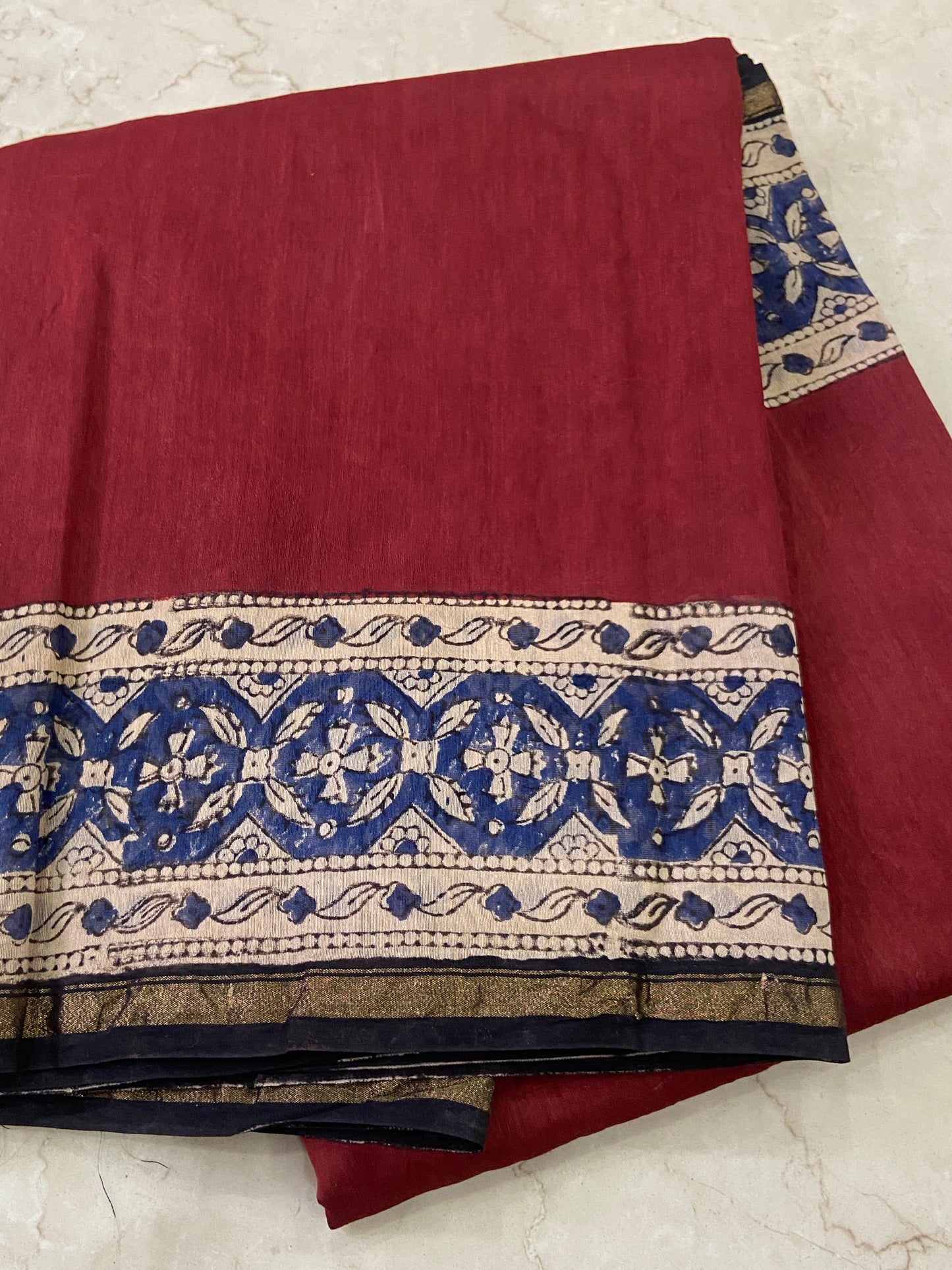 Red chanderi cotton silk zari border saree