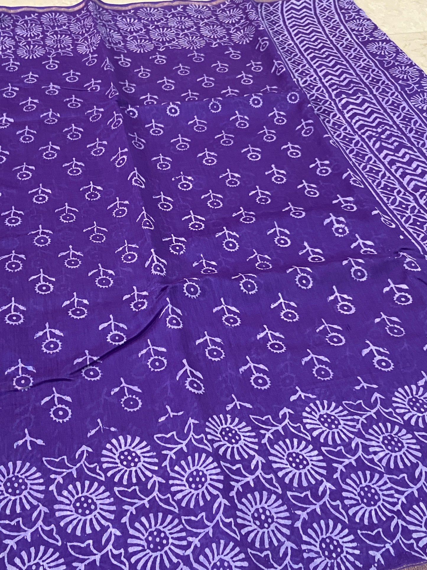 Lavender chanderi cotton silk zari border saree