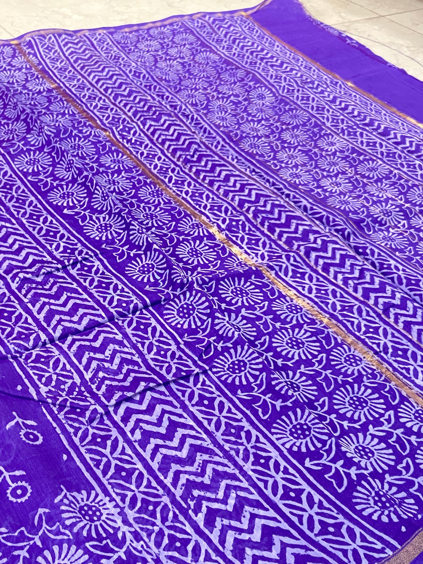 Lavender chanderi cotton silk zari border saree