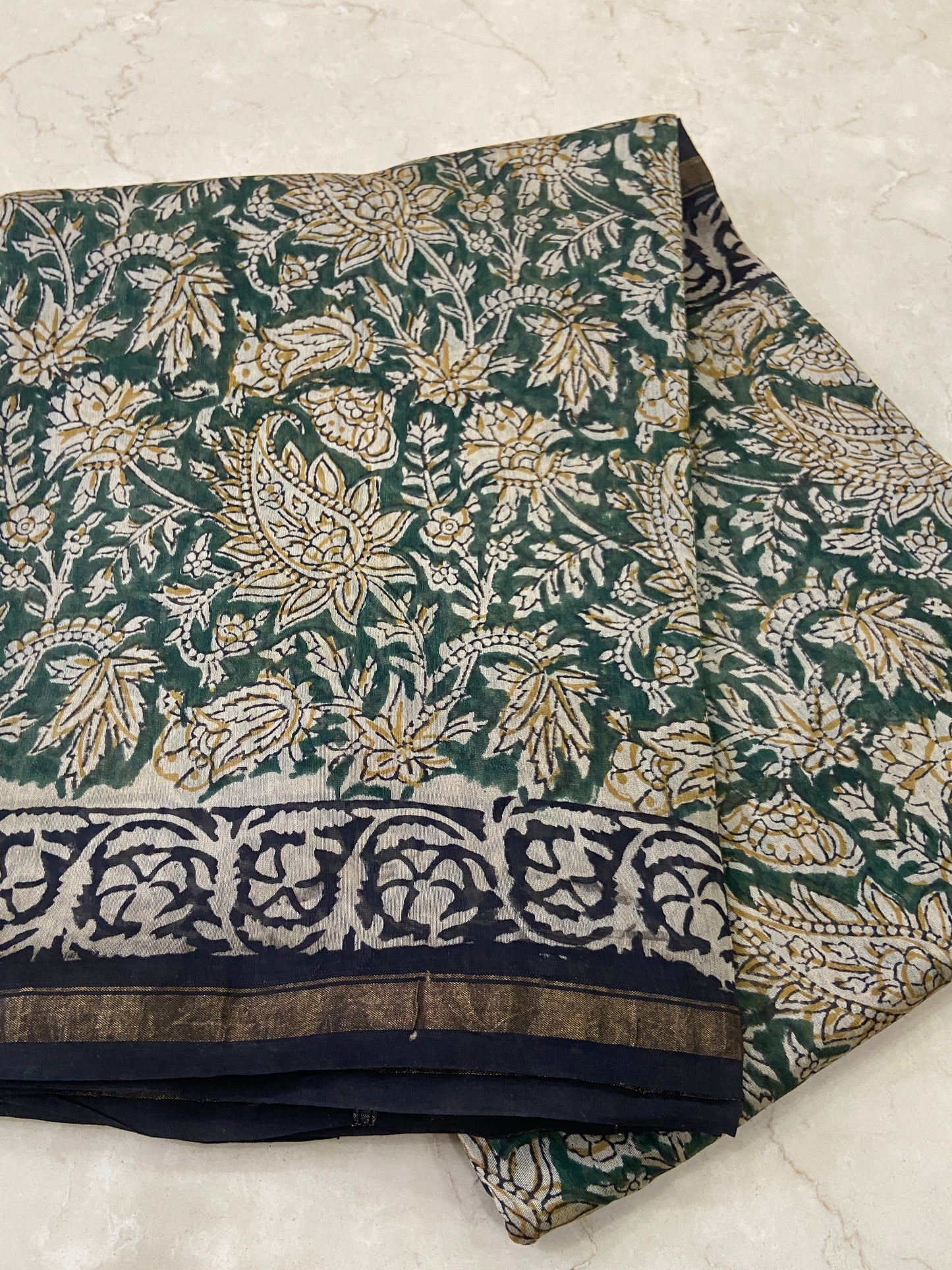 Green chanderi cotton silk zari border saree