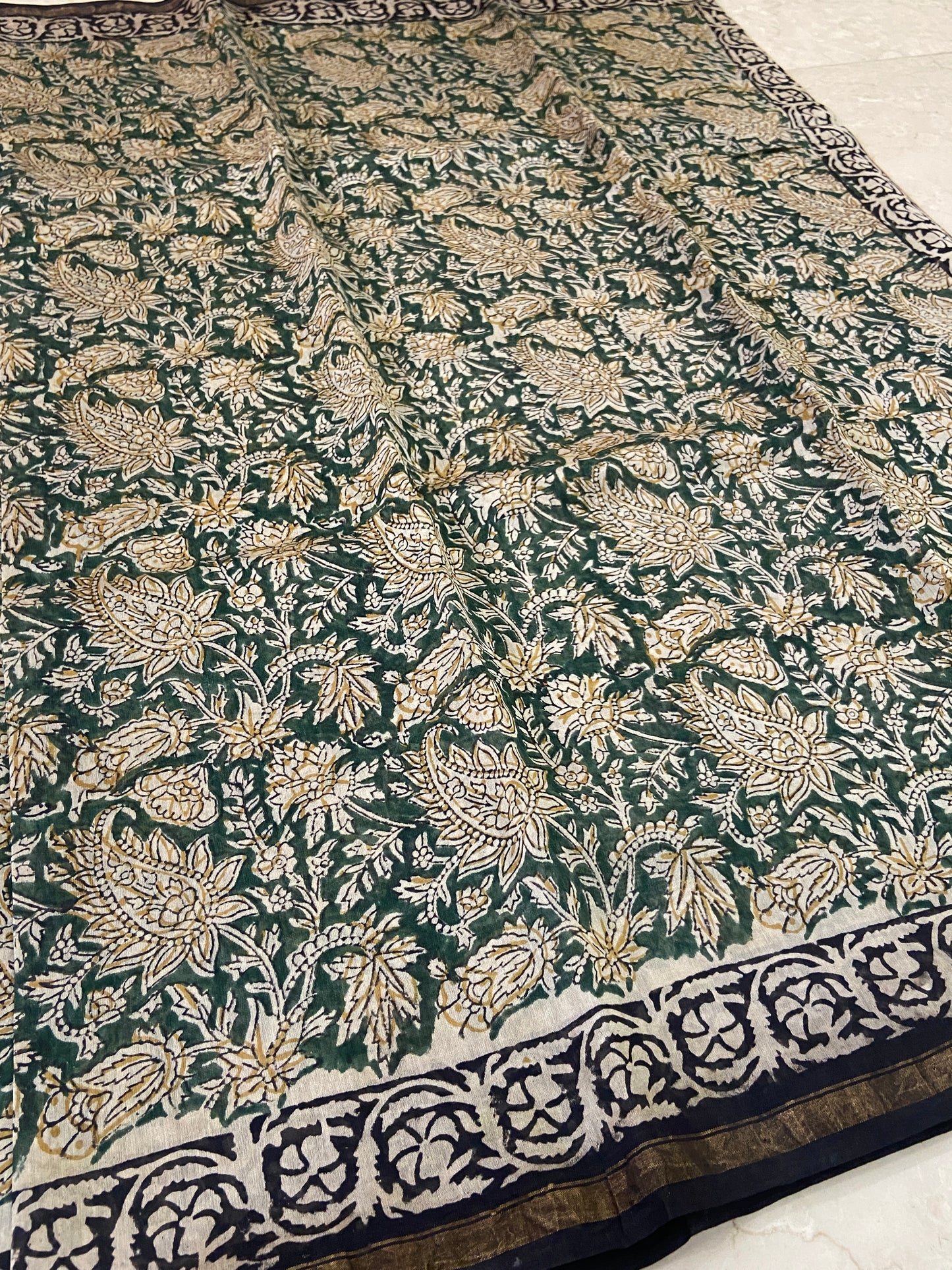 Green chanderi cotton silk zari border saree