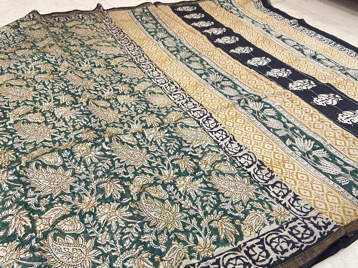 Green chanderi cotton silk zari border saree