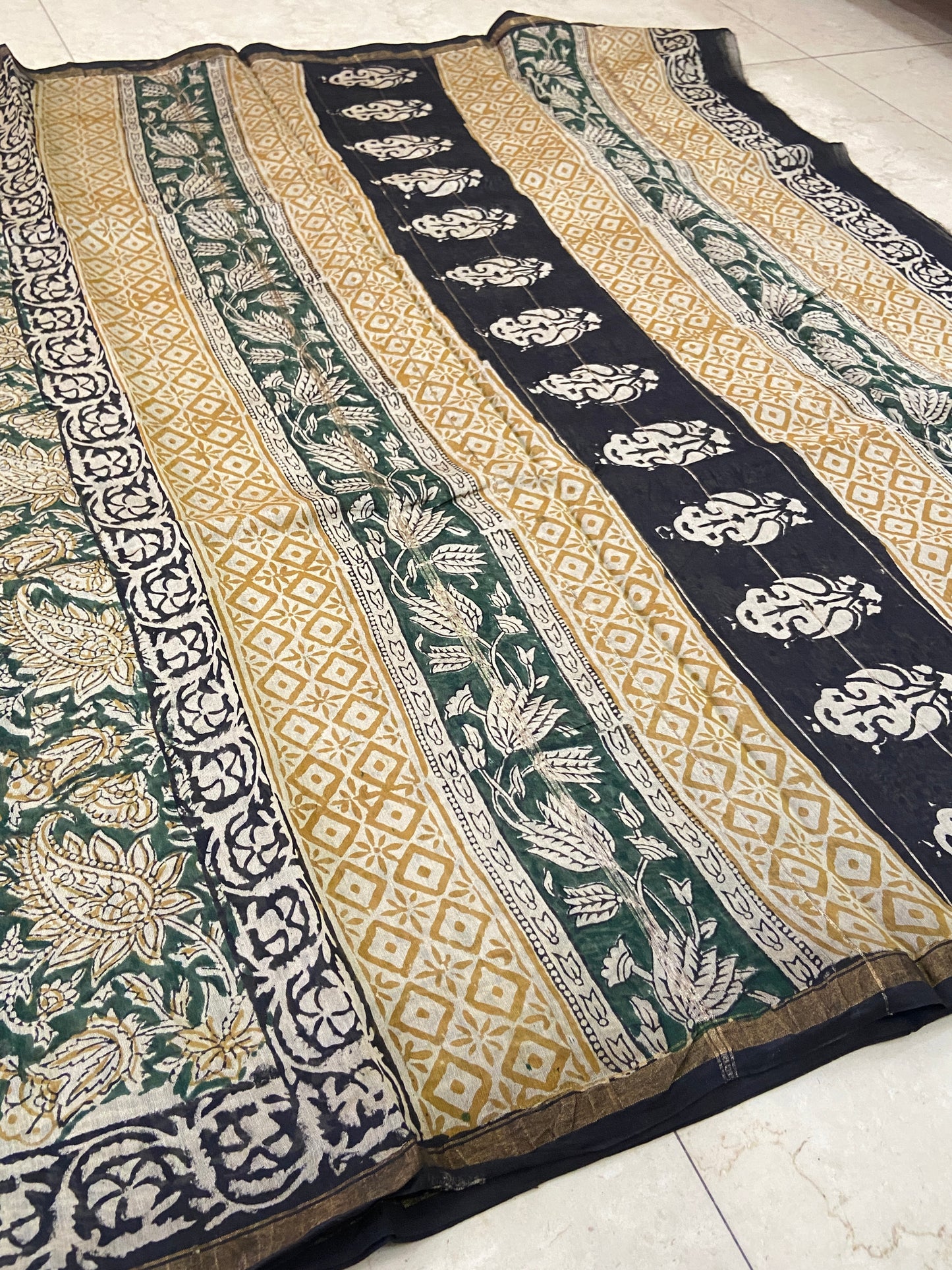 Green chanderi cotton silk zari border saree