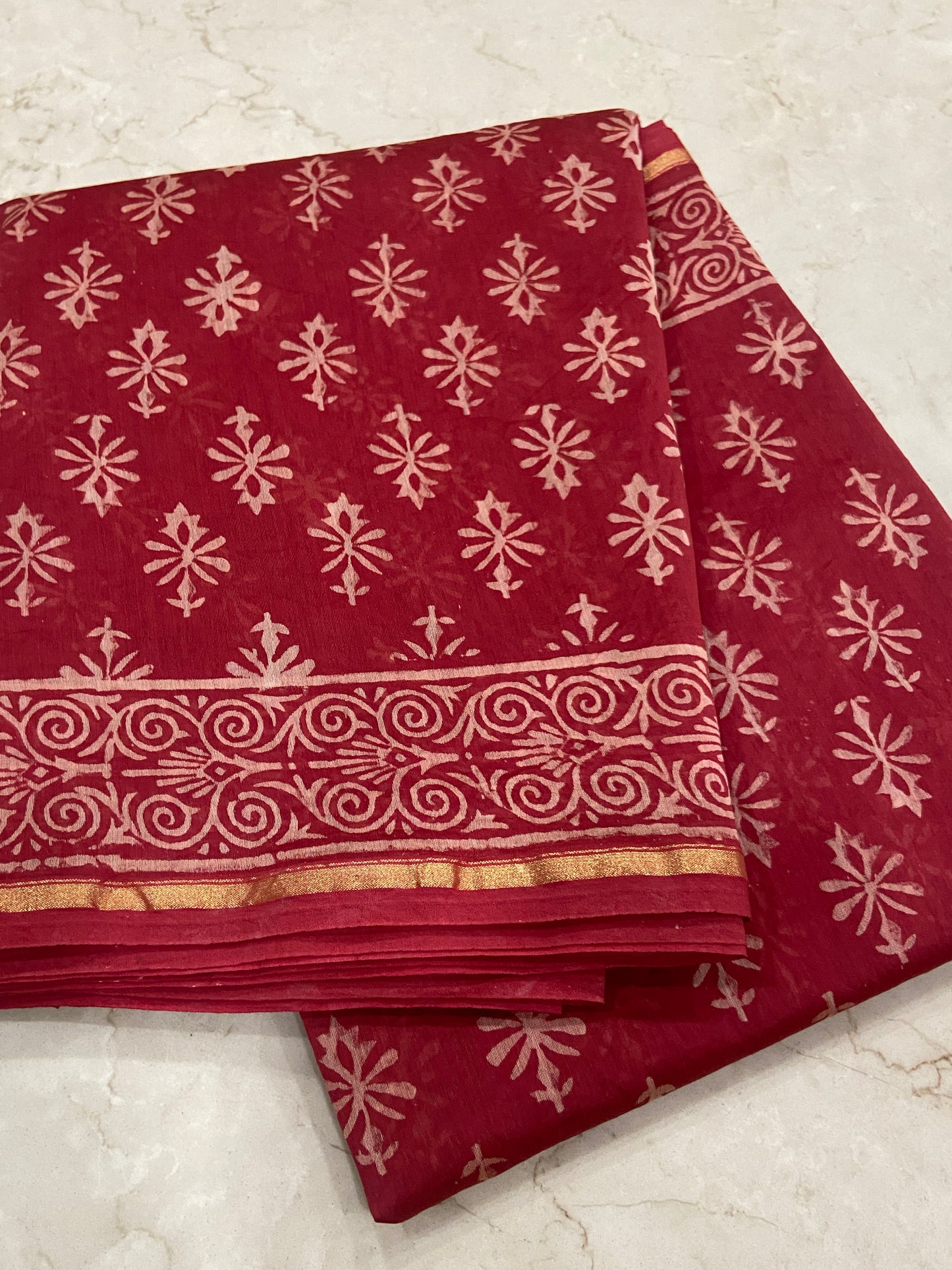 Kumkum red chanderi cotton silk zari border saree