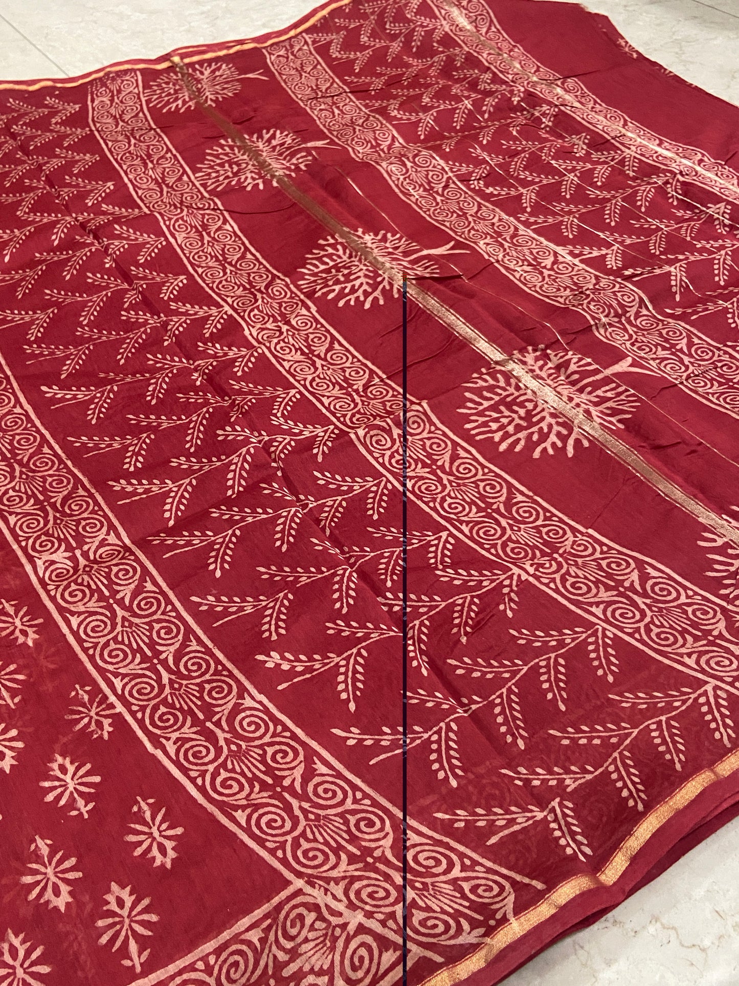 Kumkum red chanderi cotton silk zari border saree