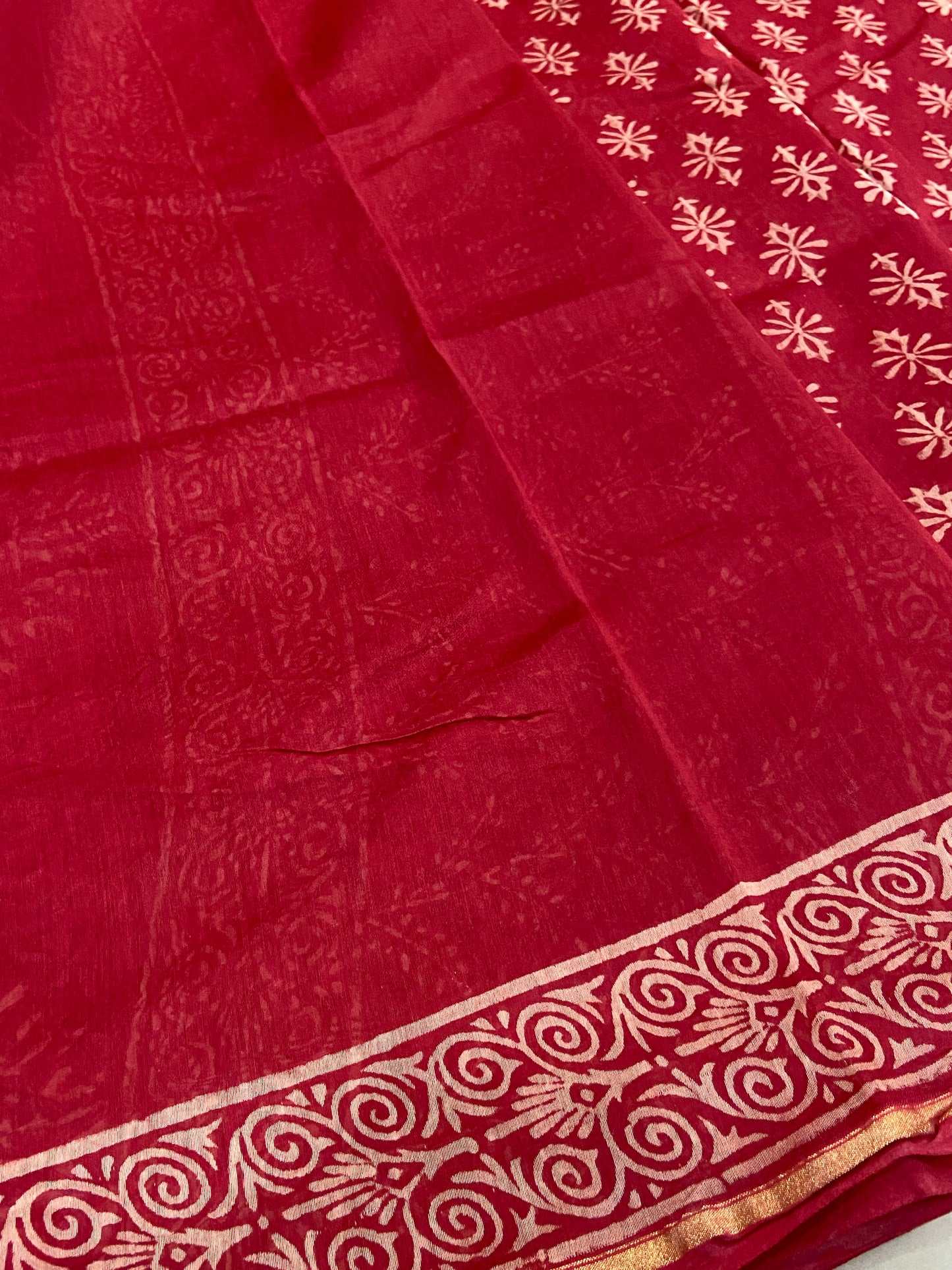 Kumkum red chanderi cotton silk zari border saree
