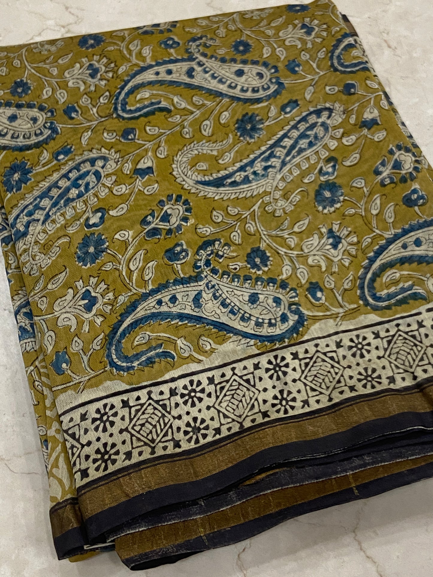 Mehendi chanderi cotton silk zari border saree