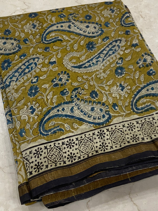 Mehendi chanderi cotton silk zari border saree
