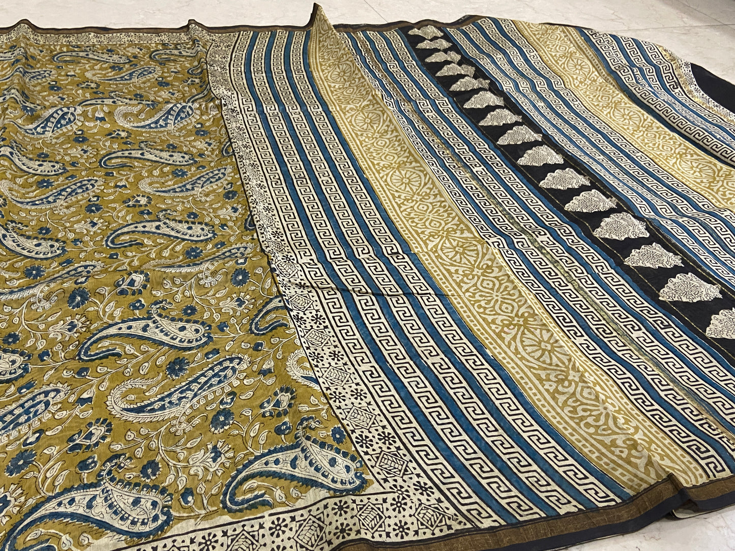 Mehendi chanderi cotton silk zari border saree