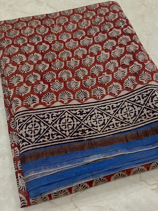 Brown chanderi cotton silk zari border saree