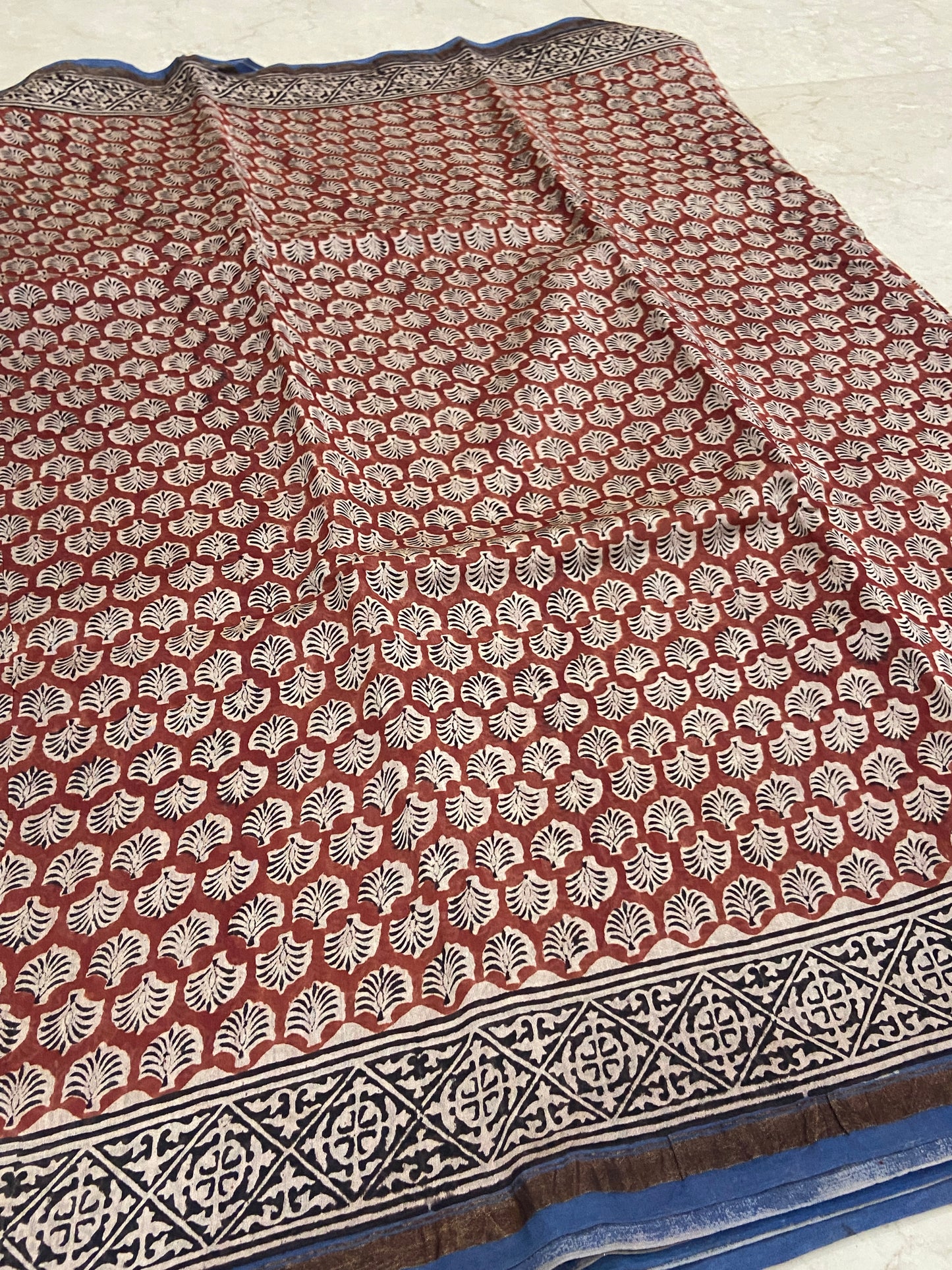 Brown chanderi cotton silk zari border saree