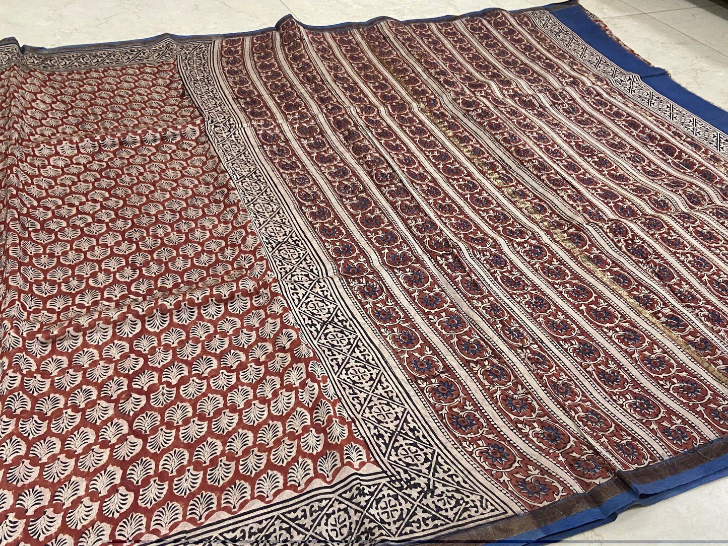 Brown chanderi cotton silk zari border saree