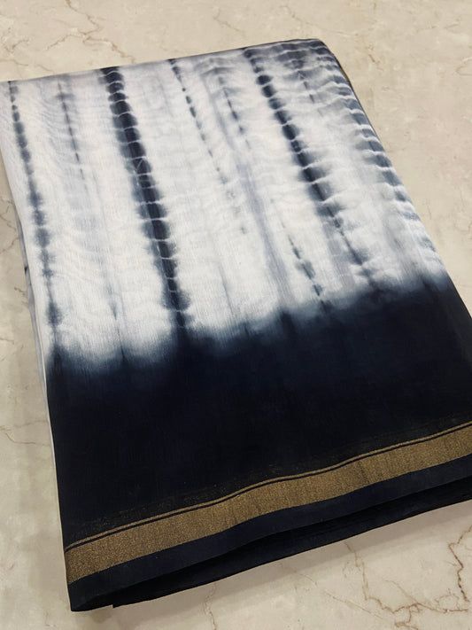 White chanderi cotton silk zari border saree