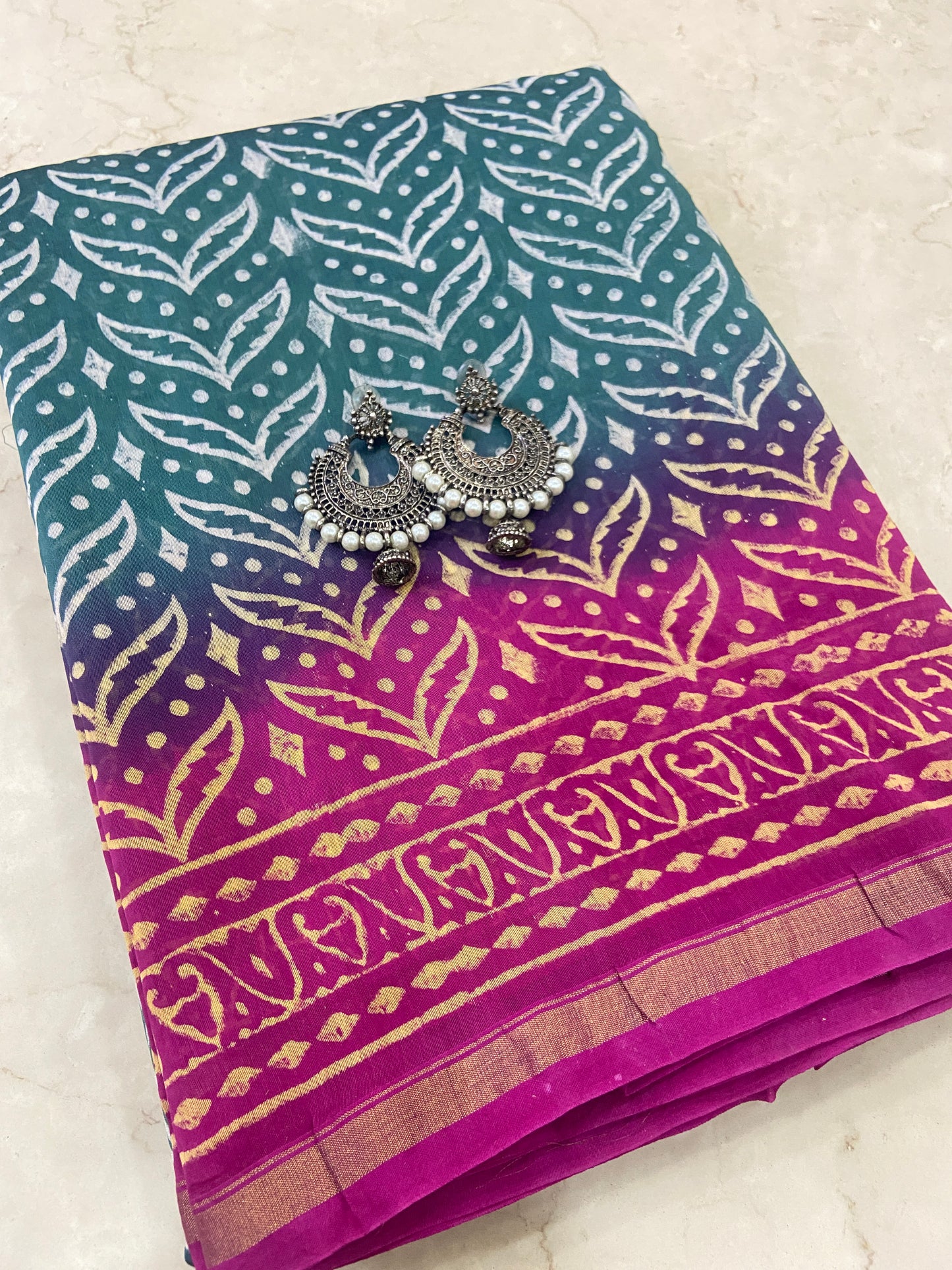 Morpankh green and pink chanderi cotton silk saree