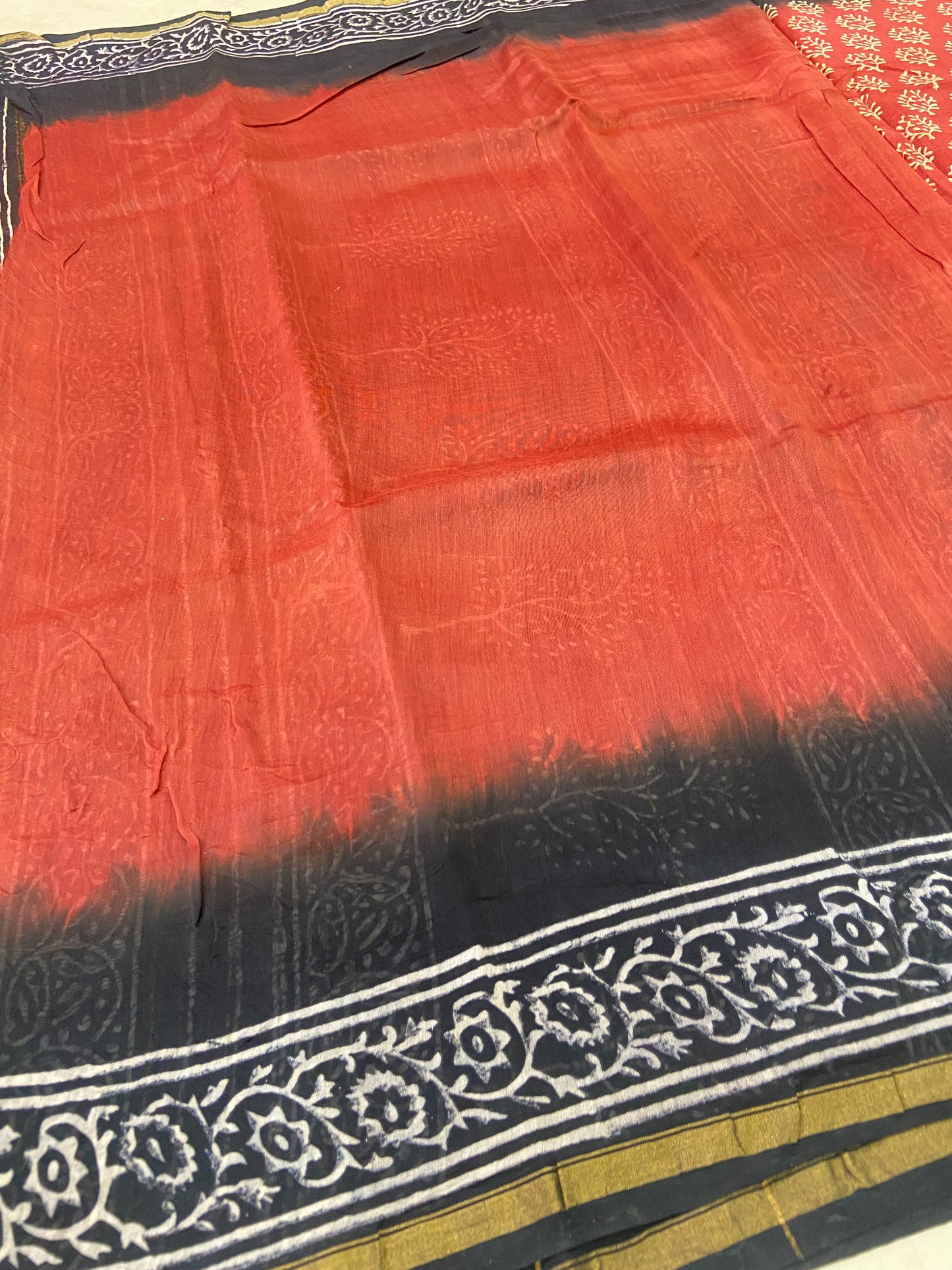 Orange and black chanderi cotton silk saree