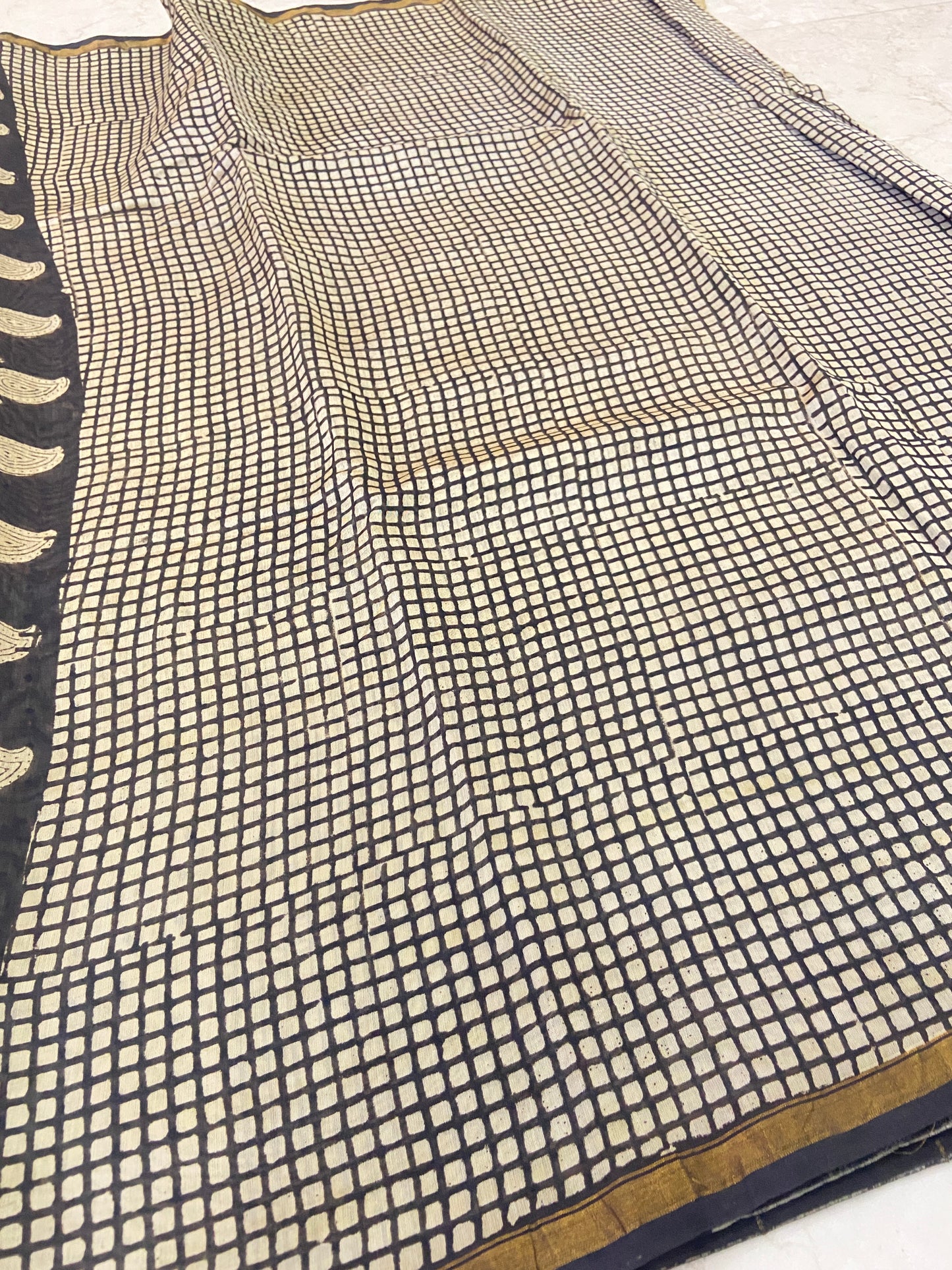 Black checkered chanderi cotton silk saree