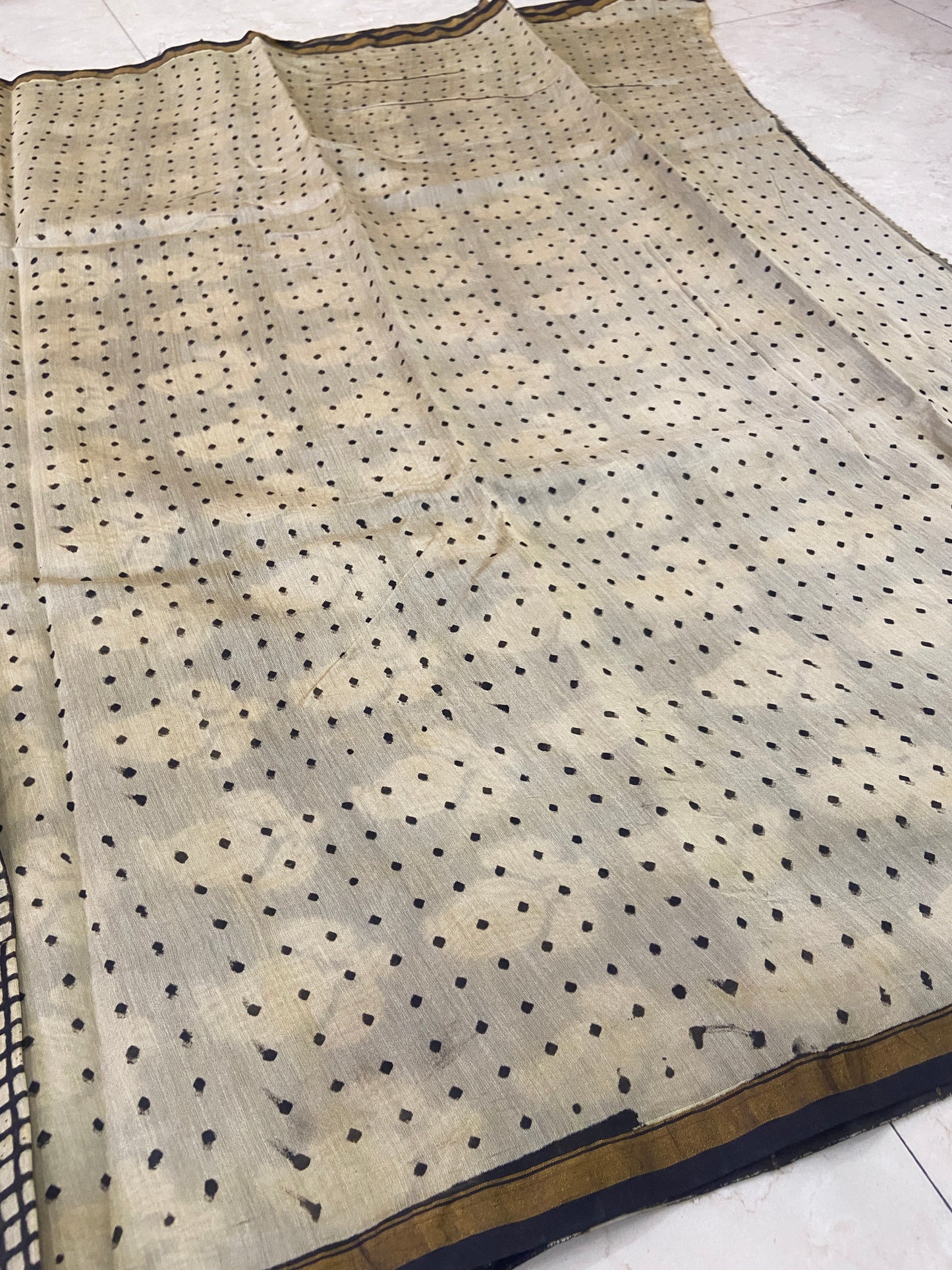 Black checkered chanderi cotton silk saree
