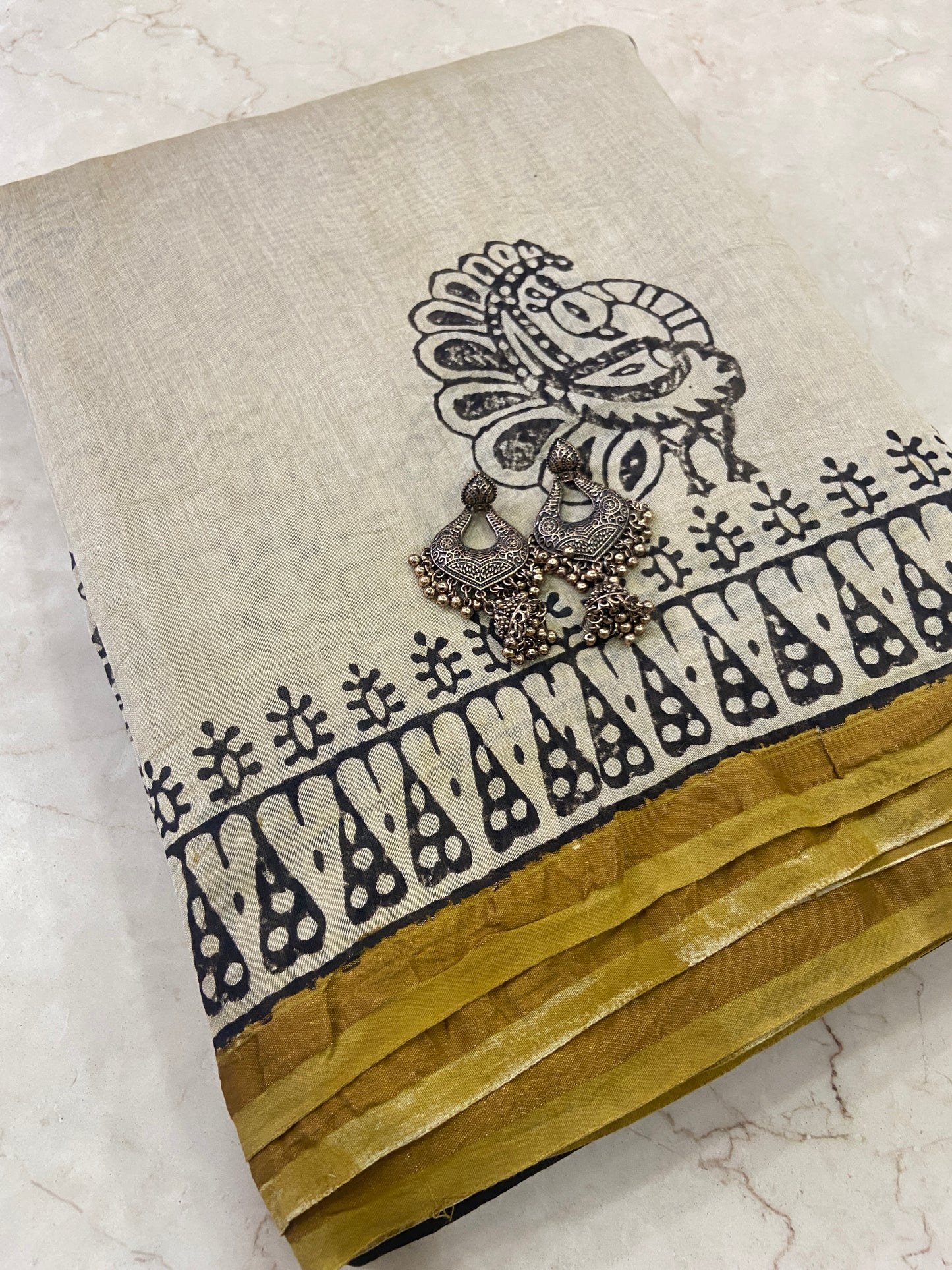 Black peacock pallu buttis chanderi cotton silk saree