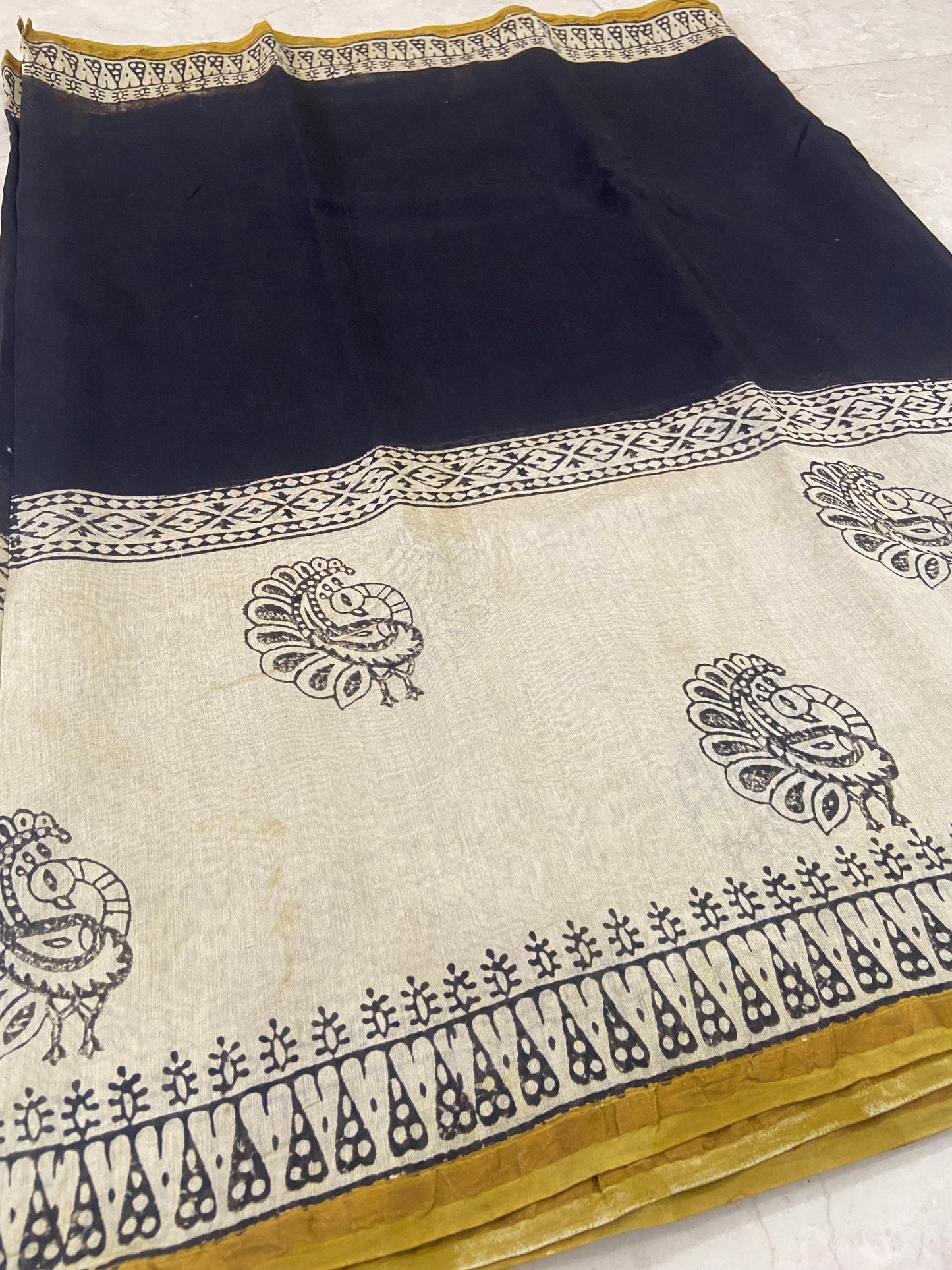 Black peacock pallu buttis chanderi cotton silk saree