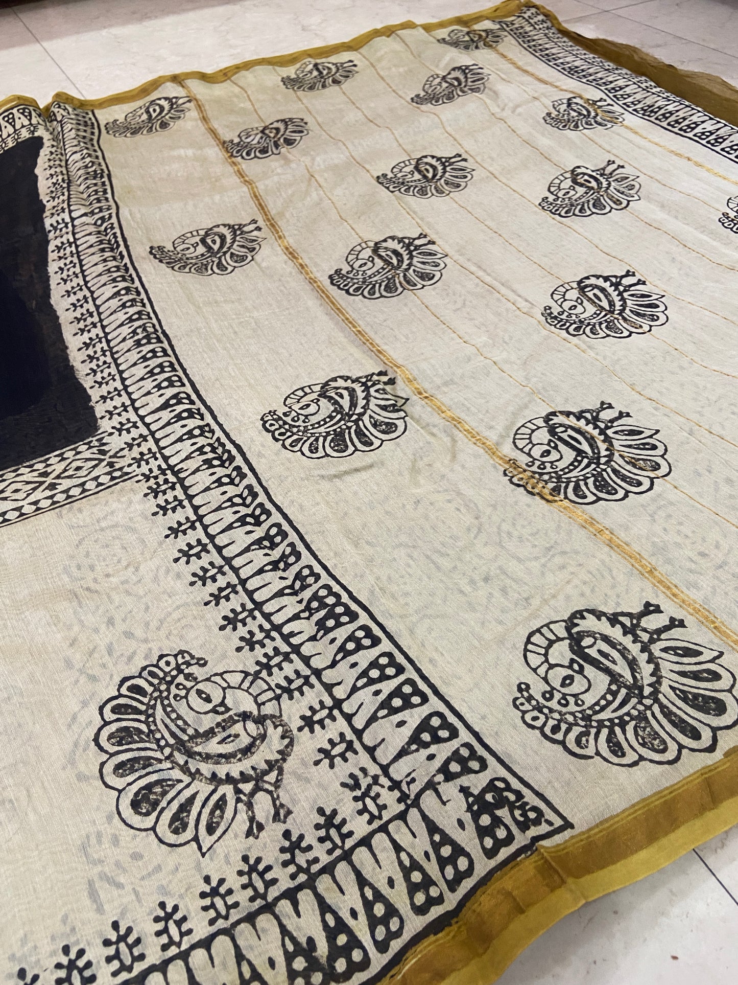 Black peacock pallu buttis chanderi cotton silk saree