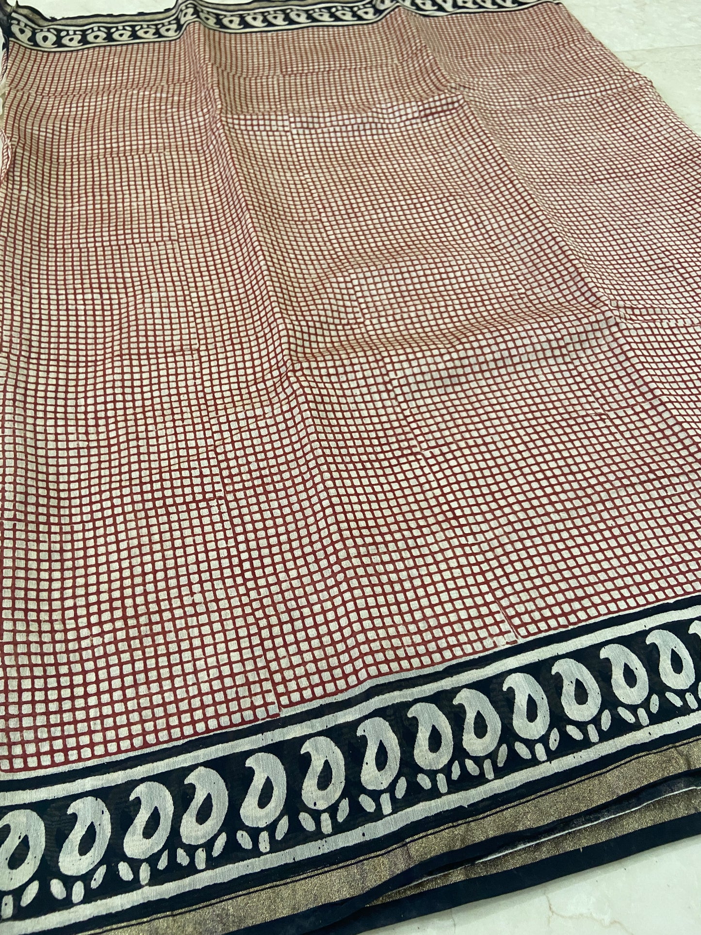 Red checkered chanderi cotton silk saree
