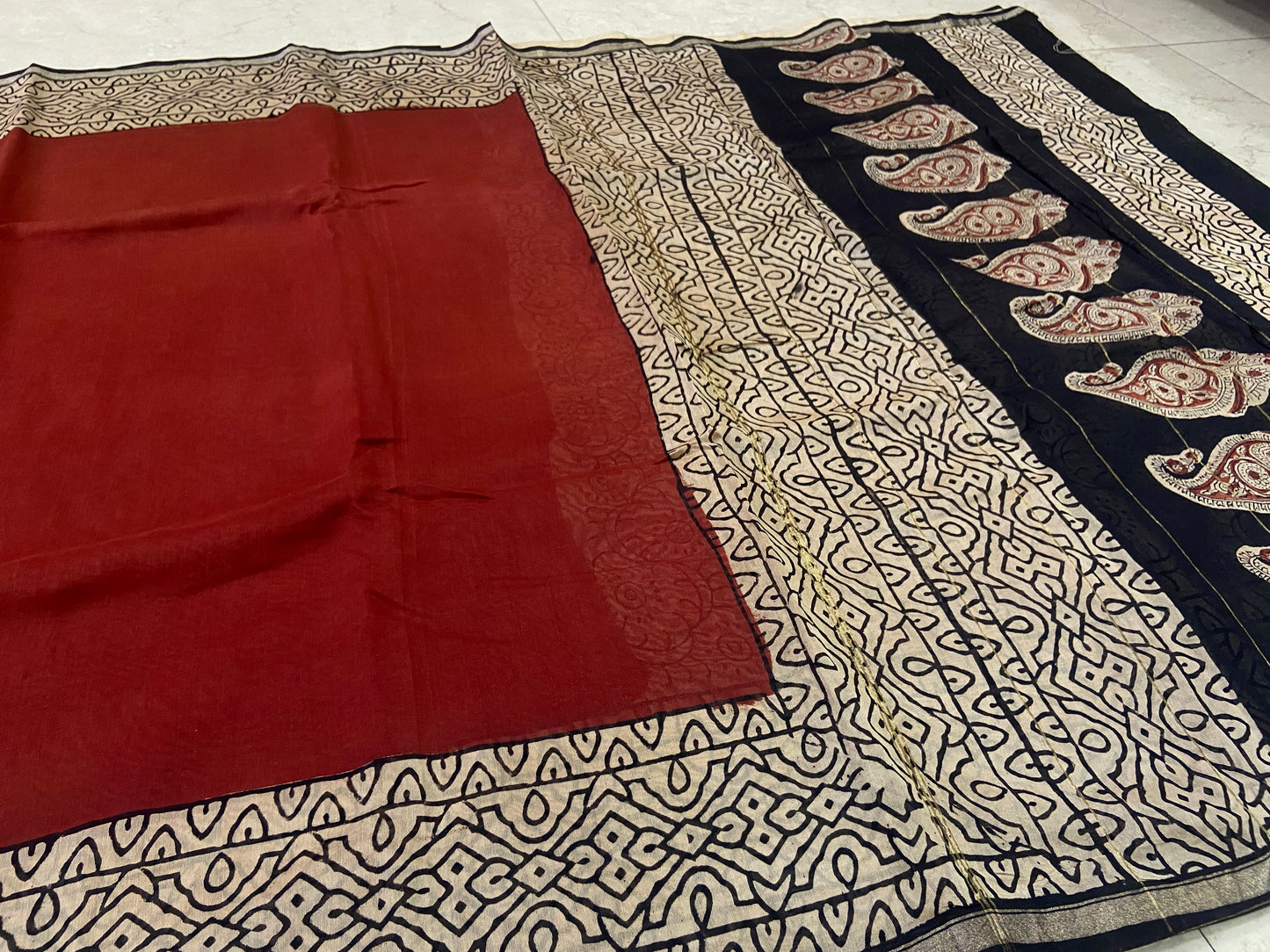 Red chanderi cotton silk saree