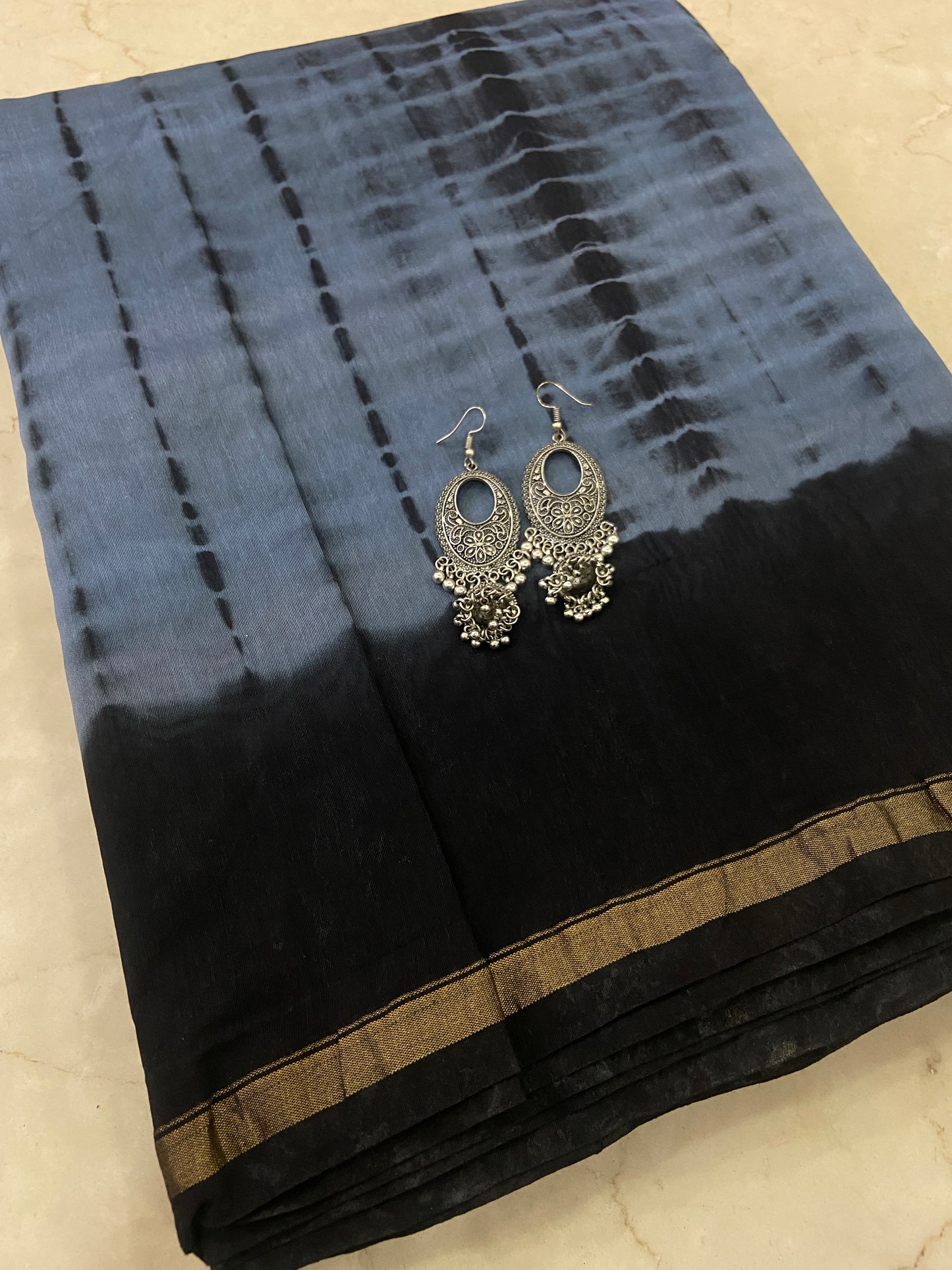 Blue chanderi cotton silk saree