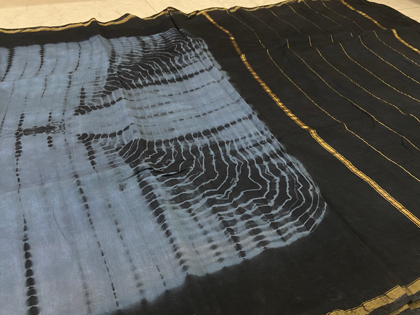 Blue chanderi cotton silk saree