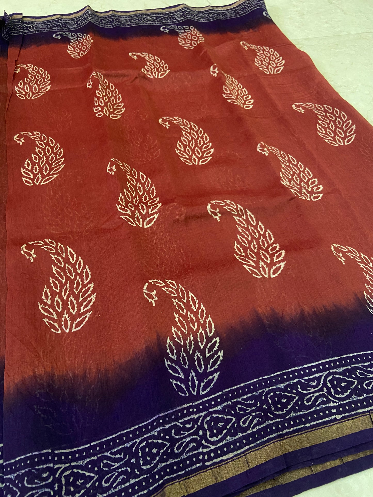Orange and purple  mango buttis chanderi cotton silk saree