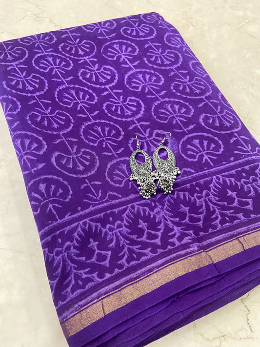 Purple chanderi cotton silk saree