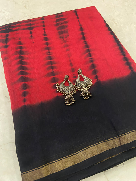 Red chanderi cotton silk saree