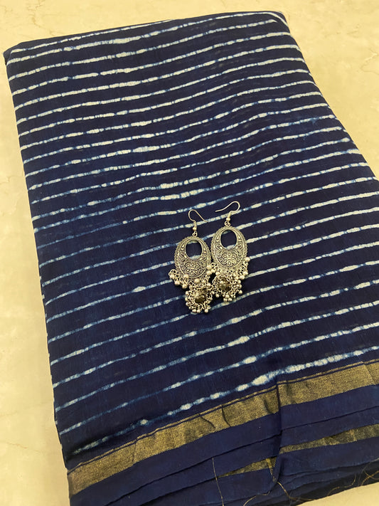 Indigo chanderi cotton silk saree