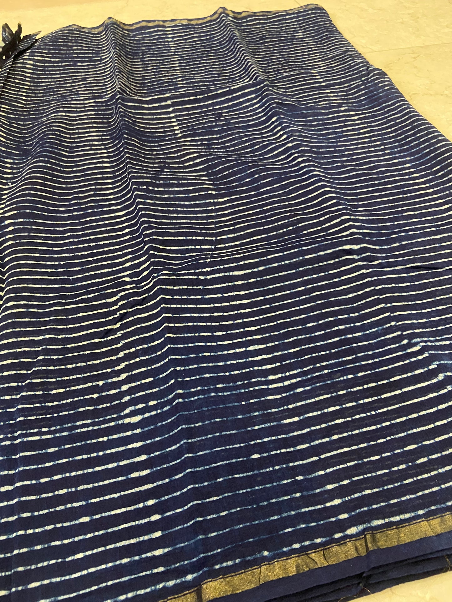 Indigo chanderi cotton silk saree