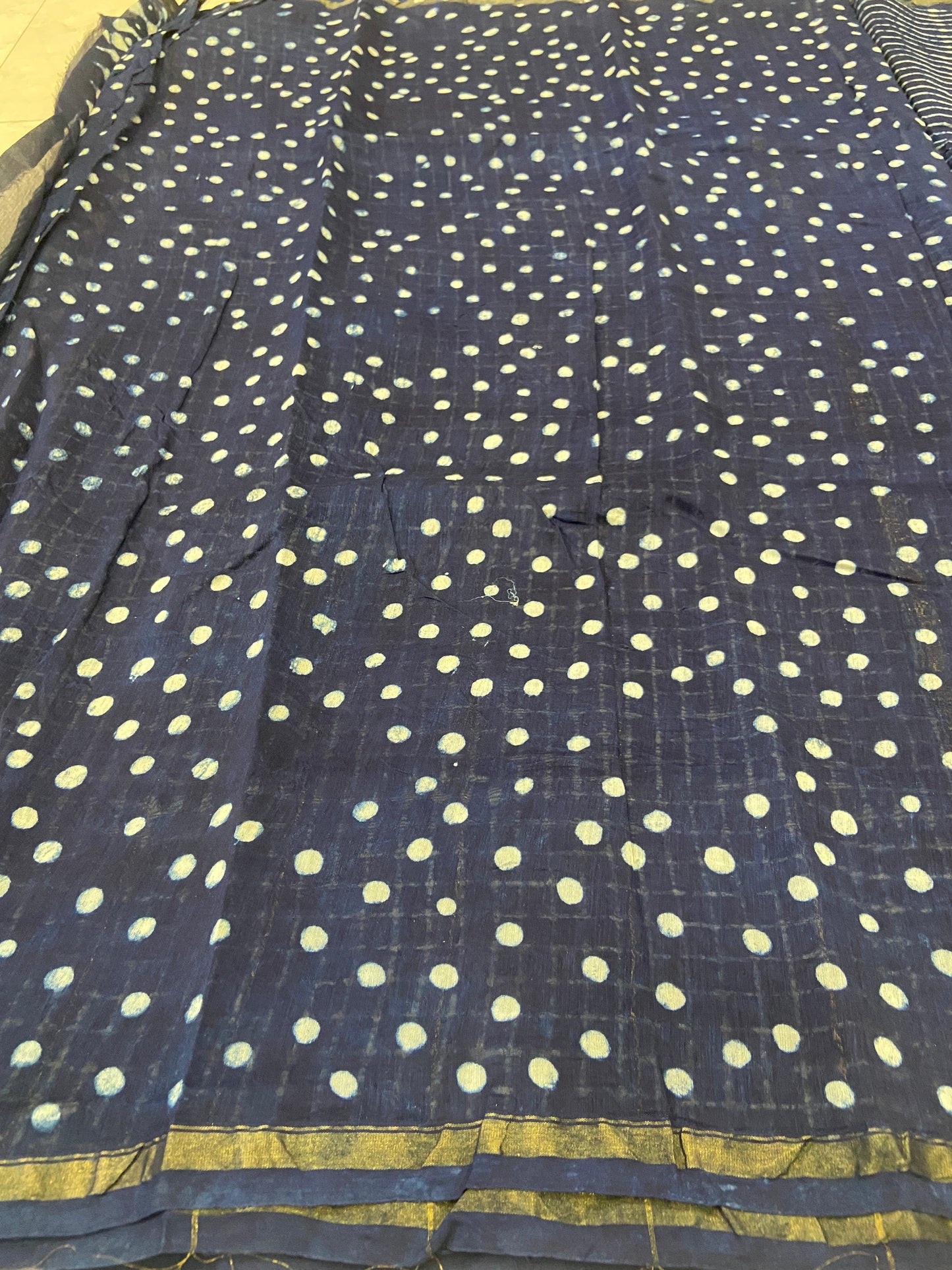 Indigo chanderi cotton silk saree