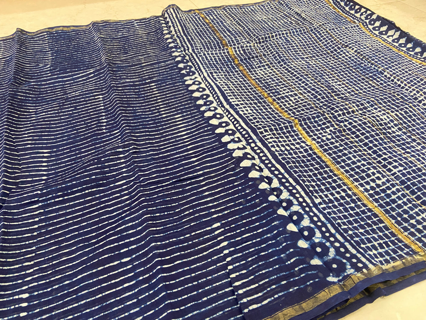 Indigo chanderi cotton silk saree