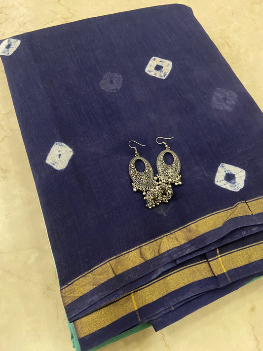 Aquablue bandhani printed chanderi cotton silk saree