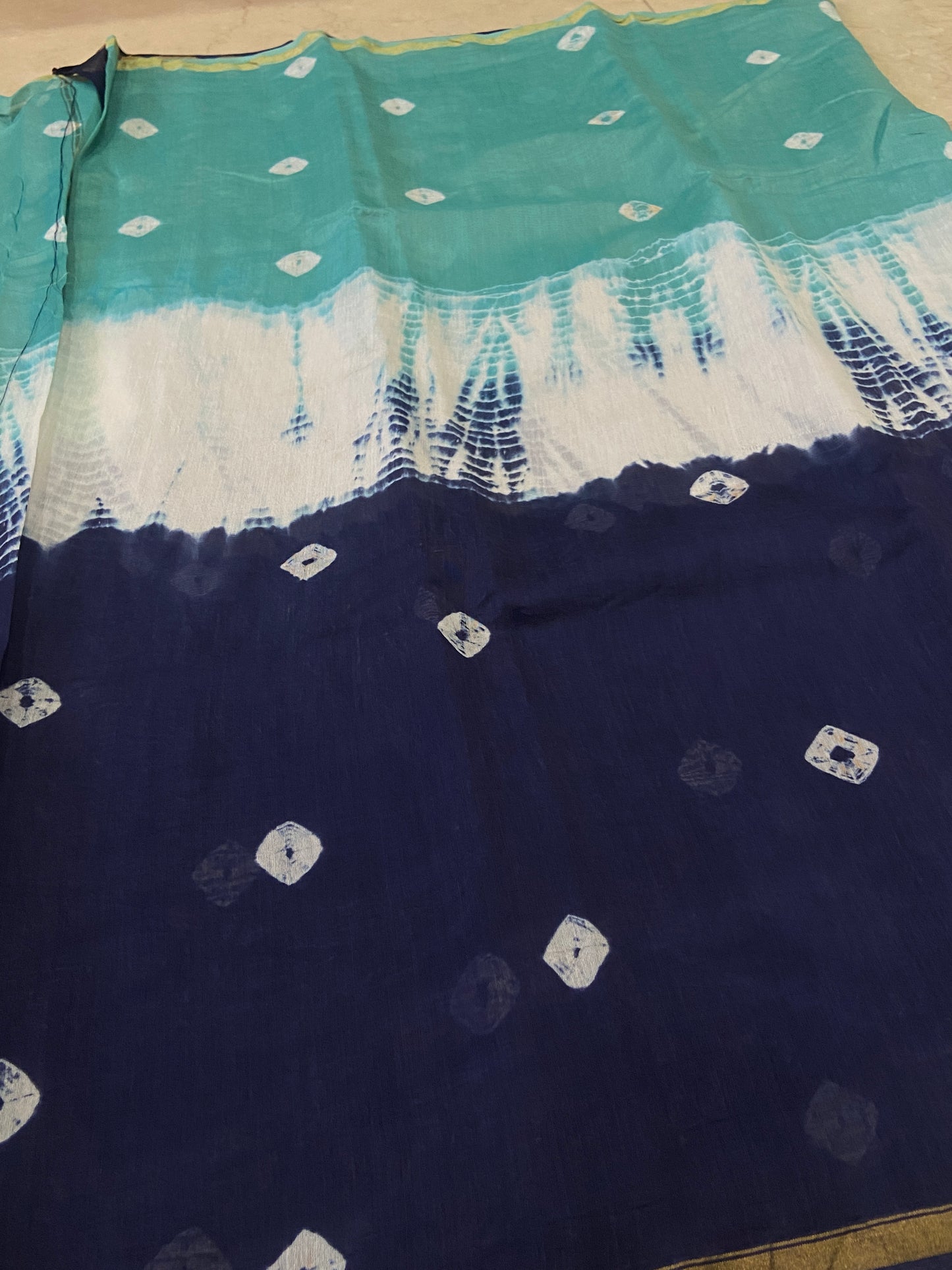 Aquablue bandhani printed chanderi cotton silk saree
