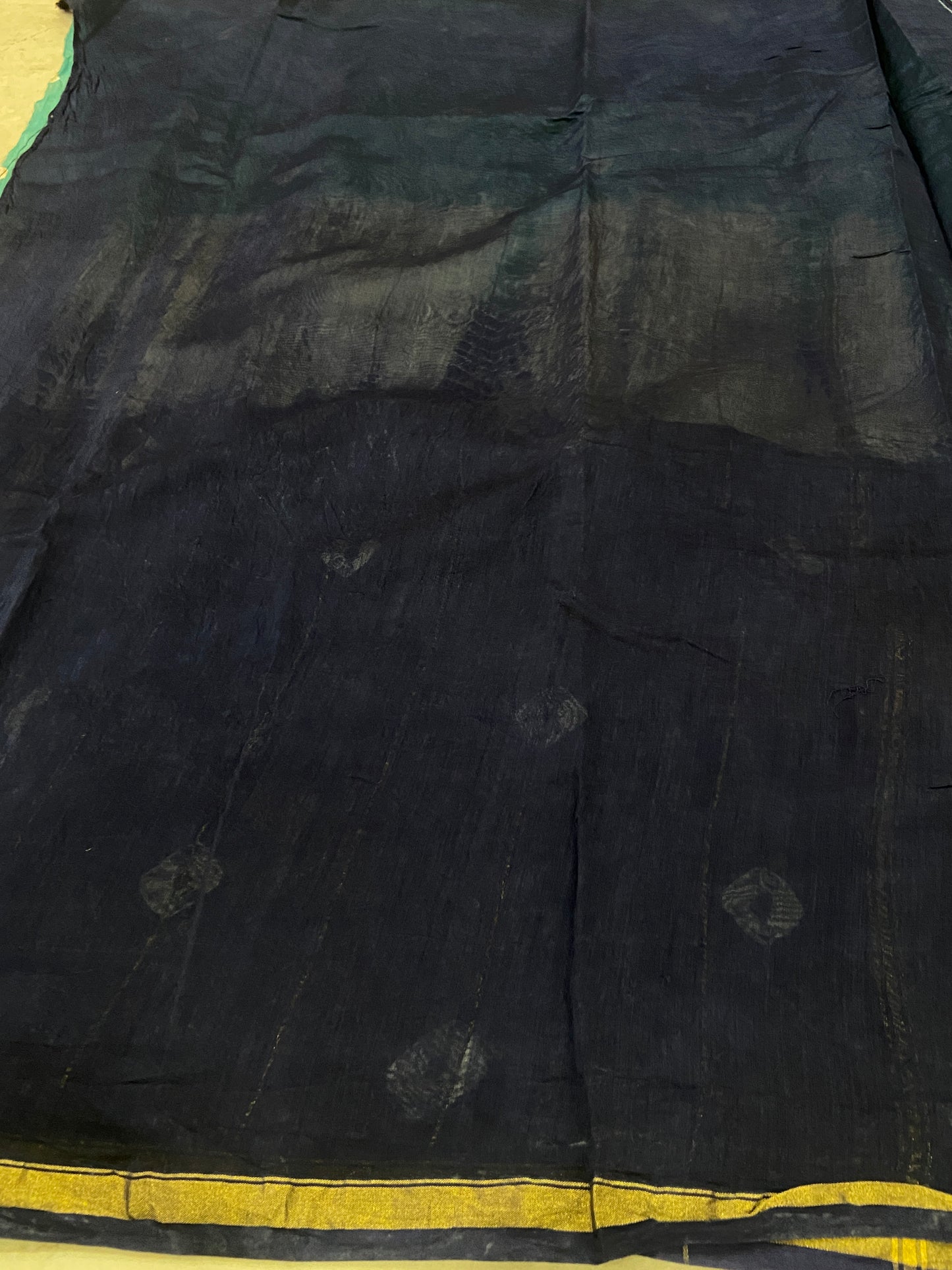 Aquablue bandhani printed chanderi cotton silk saree