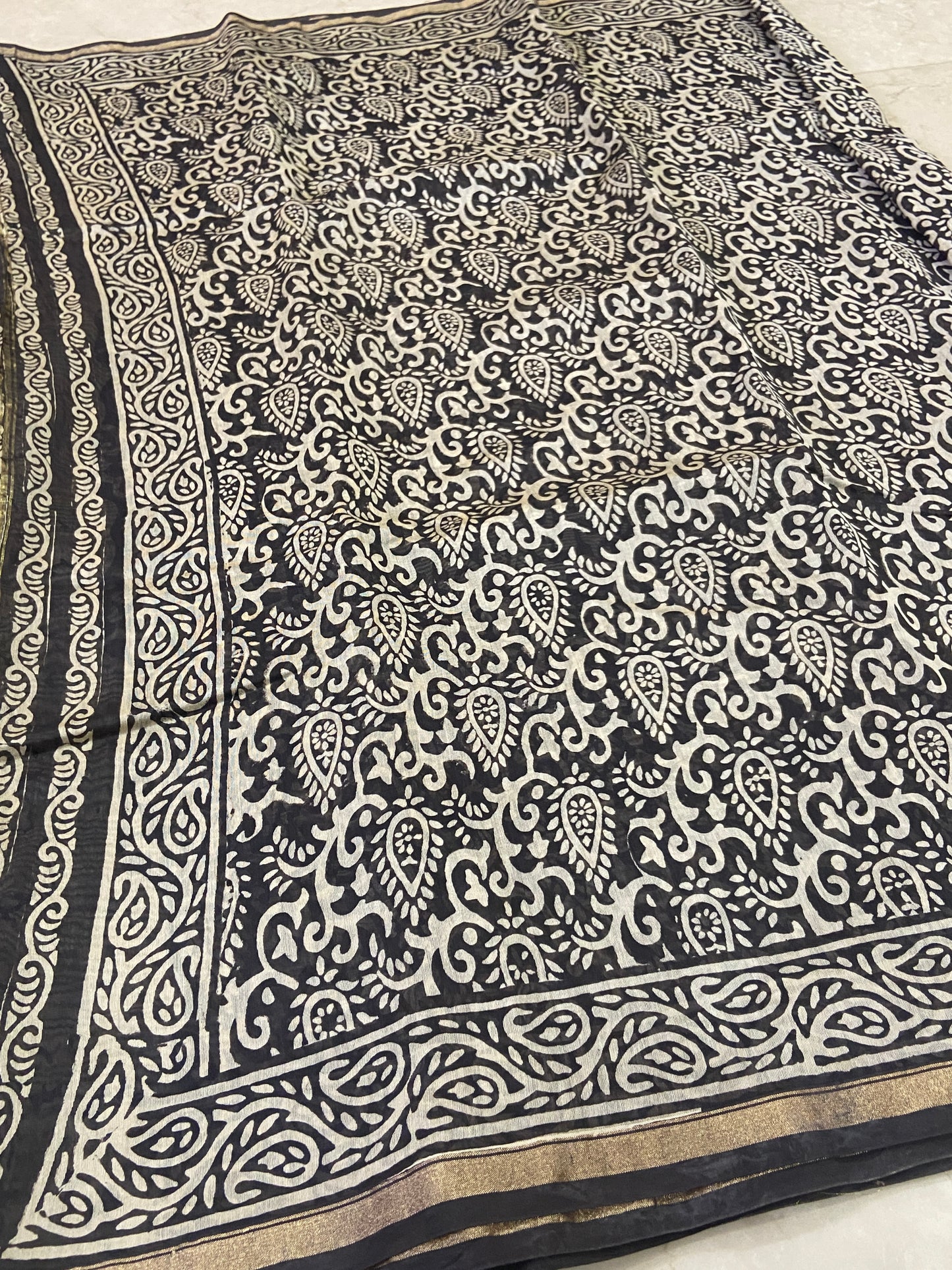 Black chanderi cotton silk saree
