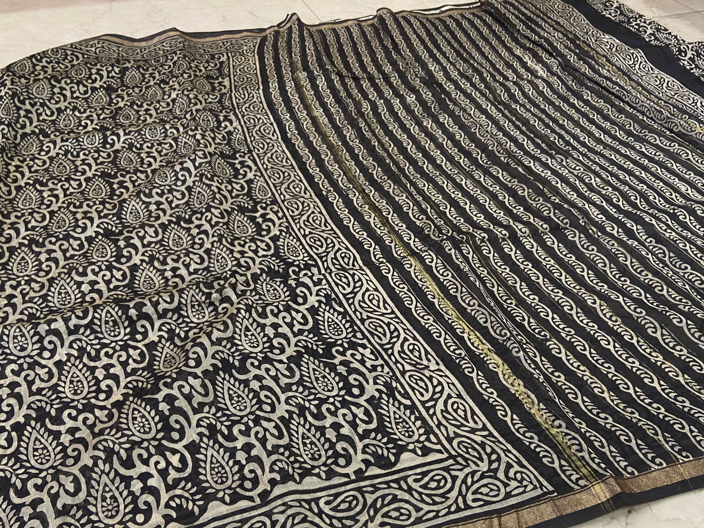 Black chanderi cotton silk saree