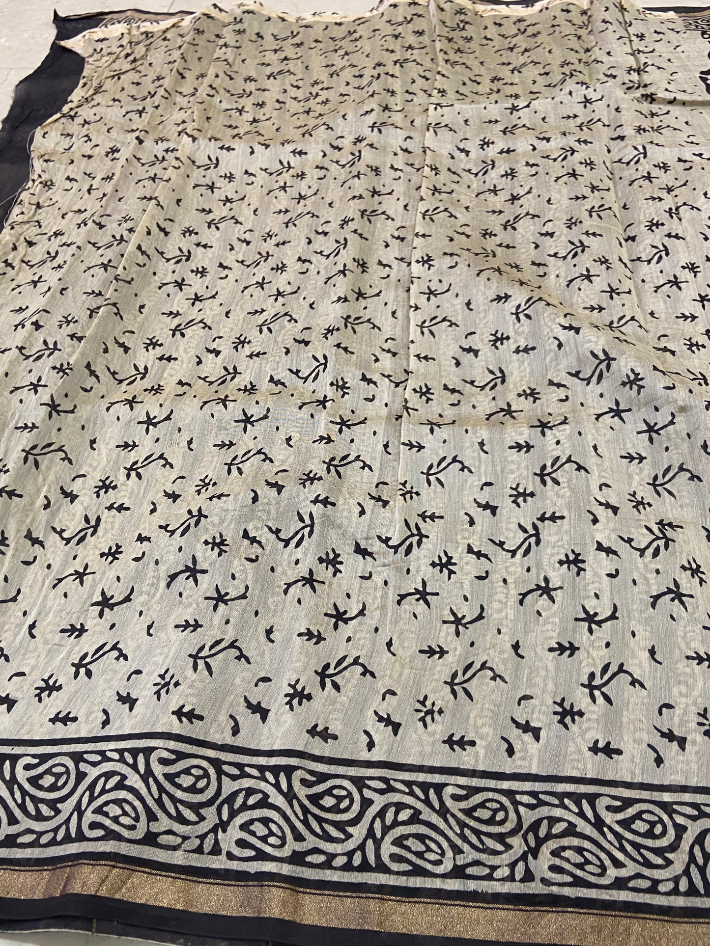 Black chanderi cotton silk saree
