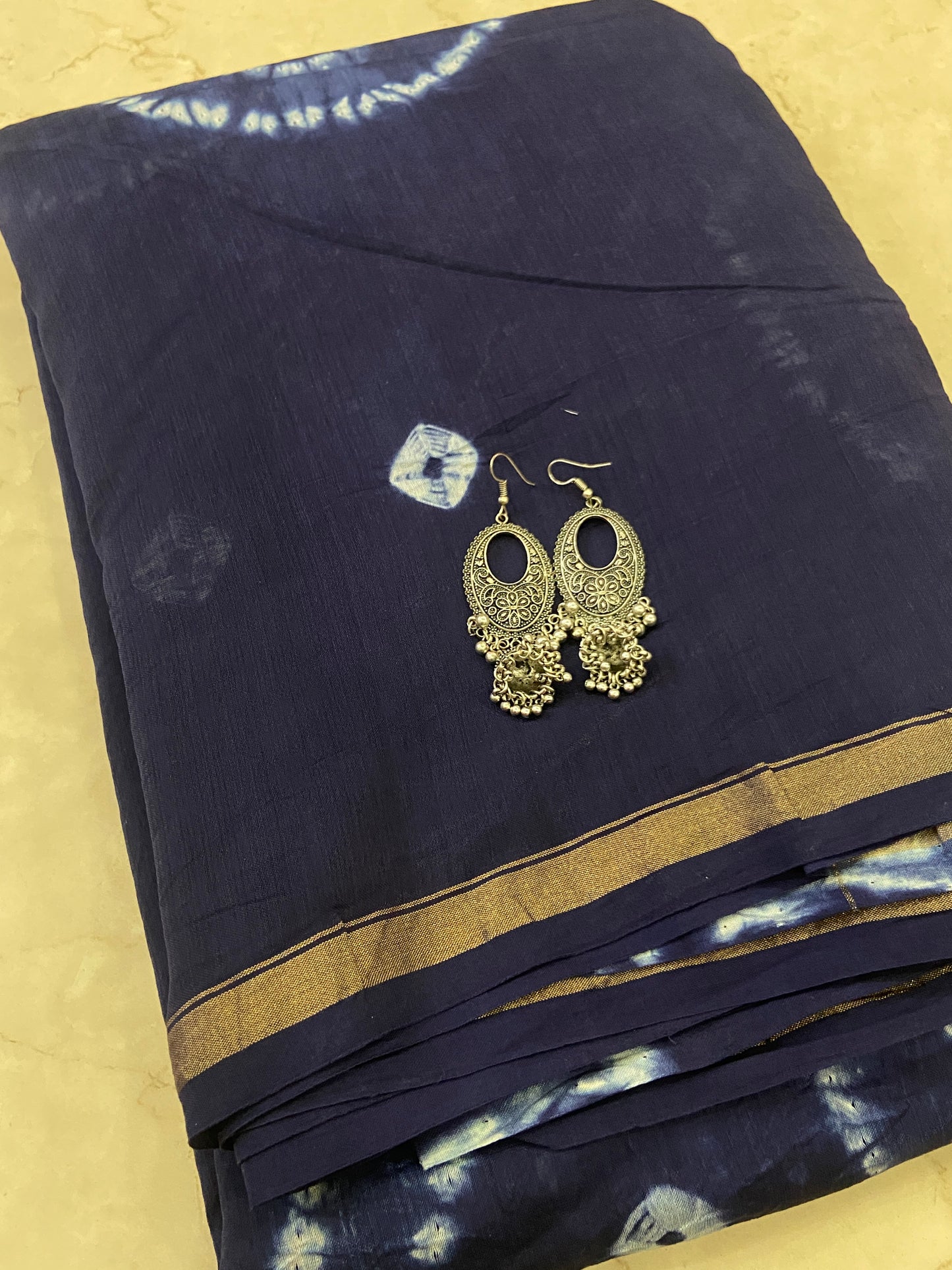 Navy blue chanderi cotton silk saree