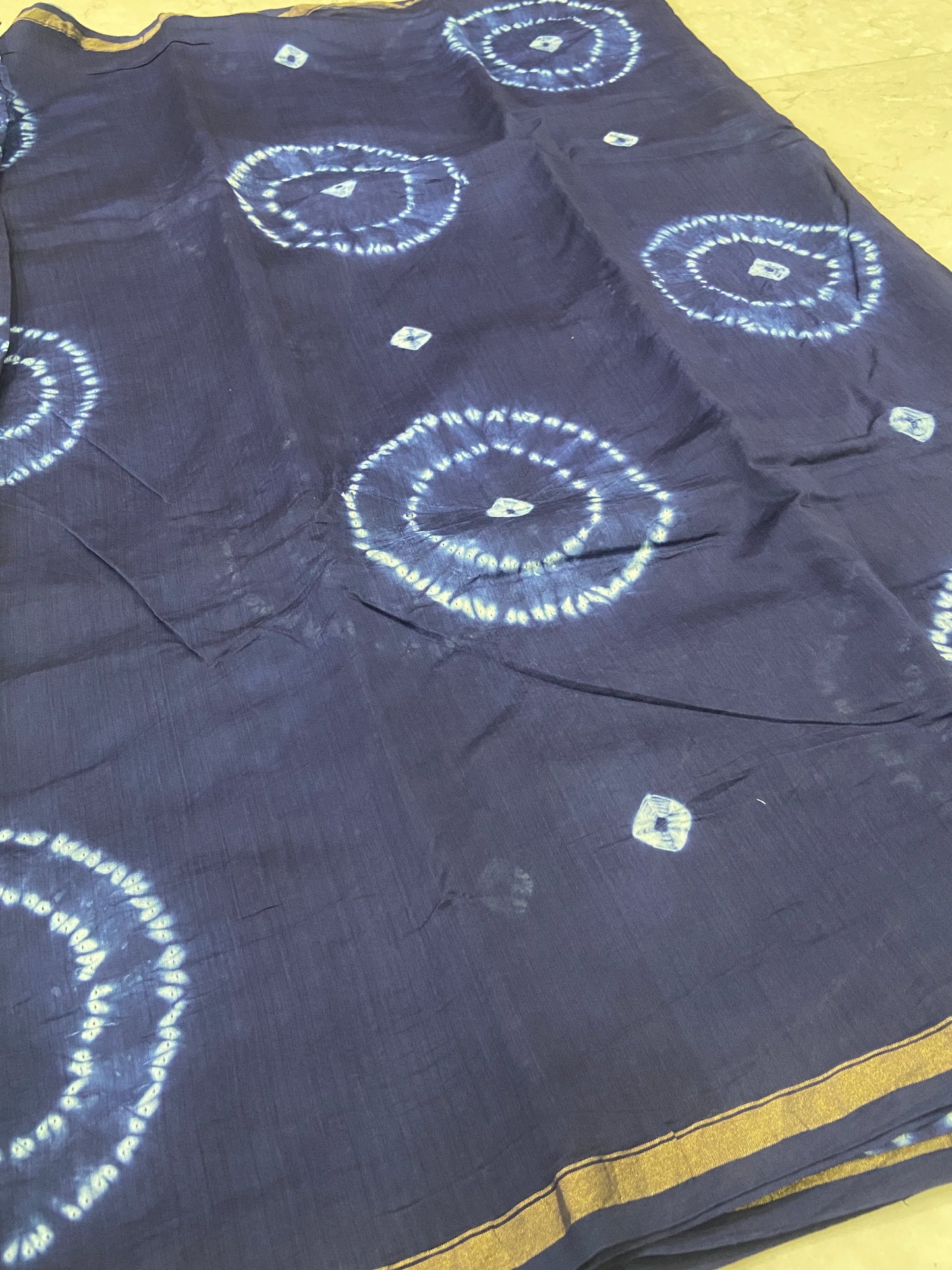 Navy blue chanderi cotton silk saree
