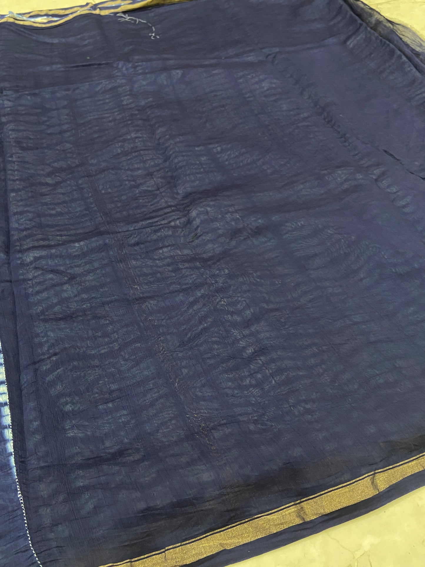 Navy blue chanderi cotton silk saree