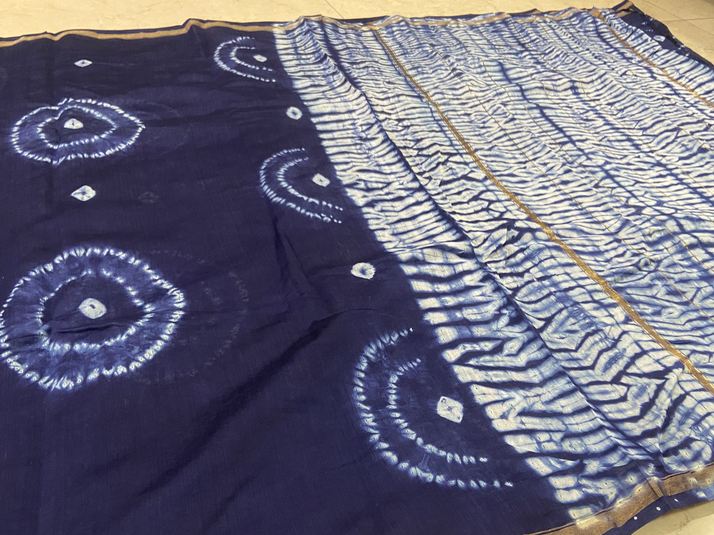 Navy blue chanderi cotton silk saree