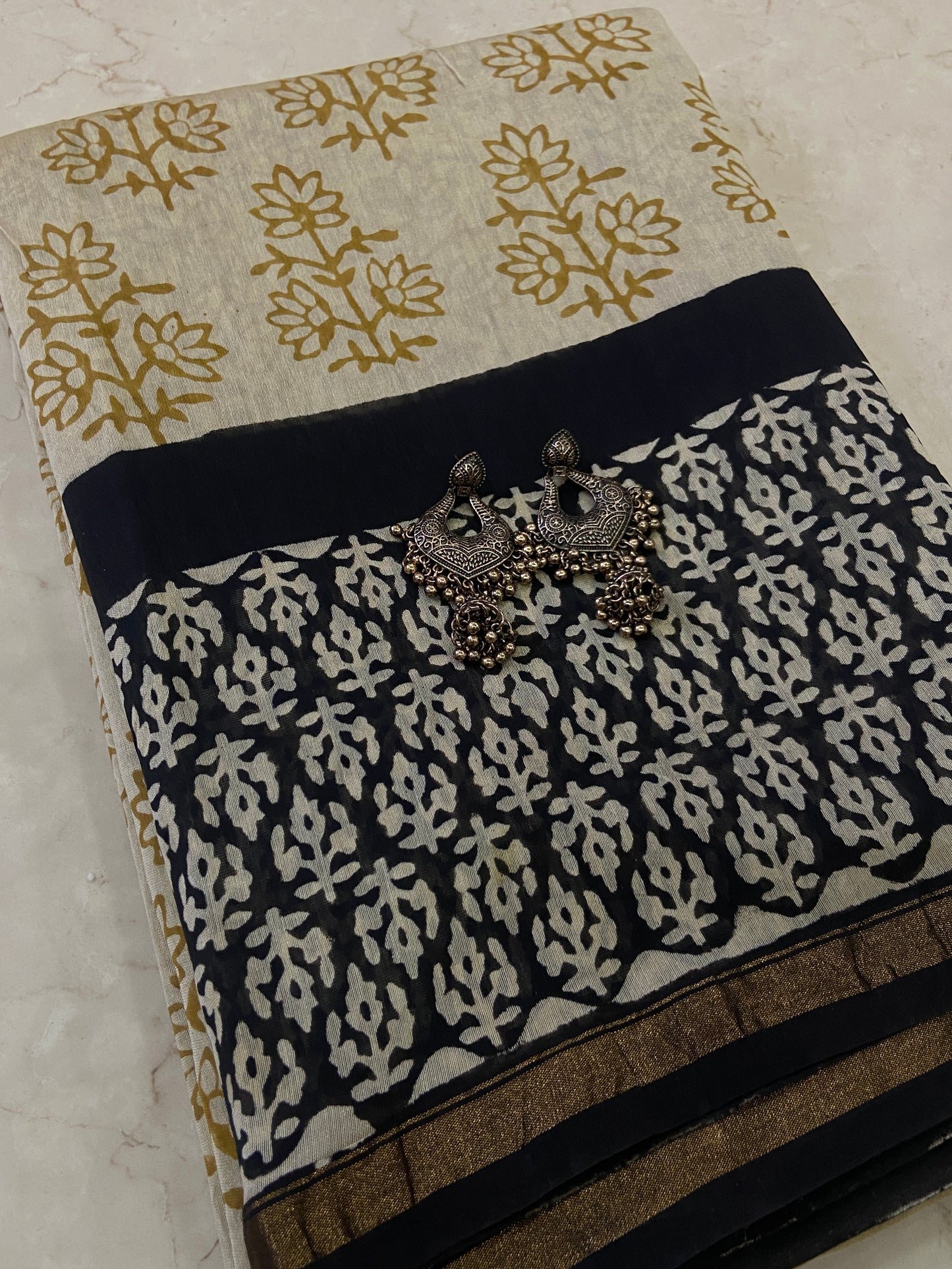 Cream and yellow chanderi cotton silk saree