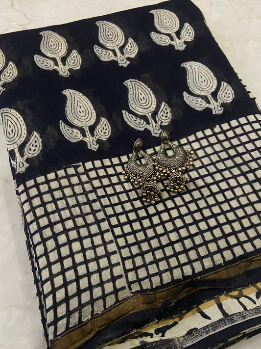 Black mango buttis chanderi cotton silk saree